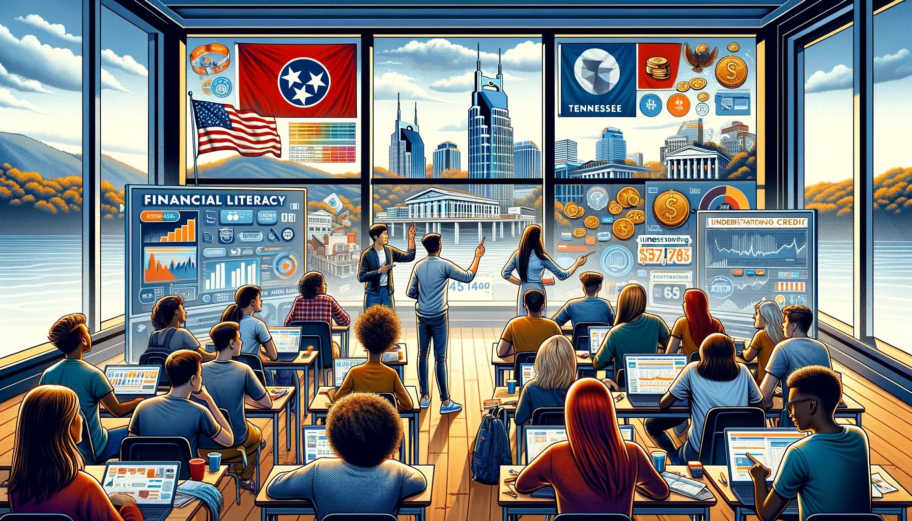 An AI-generated illustration showing the concept of financial literacy in Tennessee