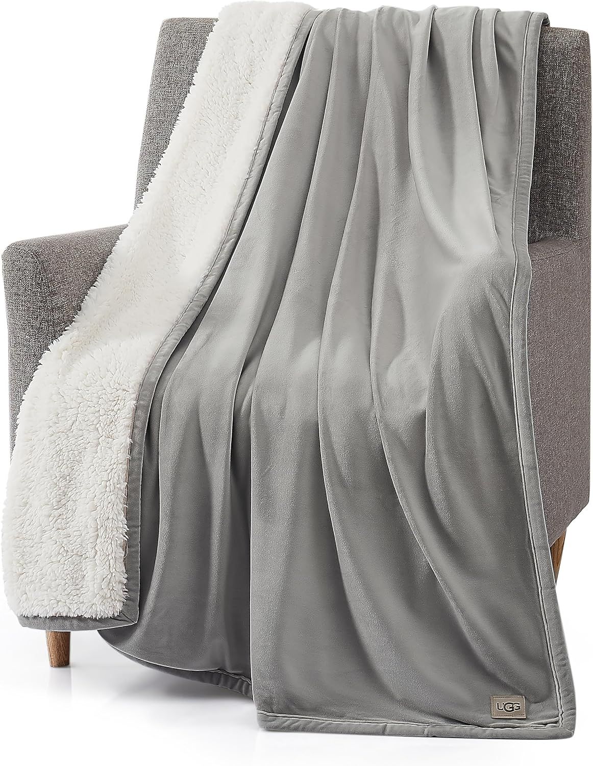 UGG Bliss Sherpa Fully Reversible Throw Blanket Silver