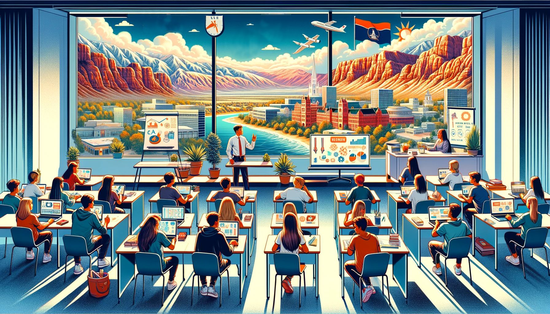 An AI-generated illustration showing the concept of financial literacy in Utah