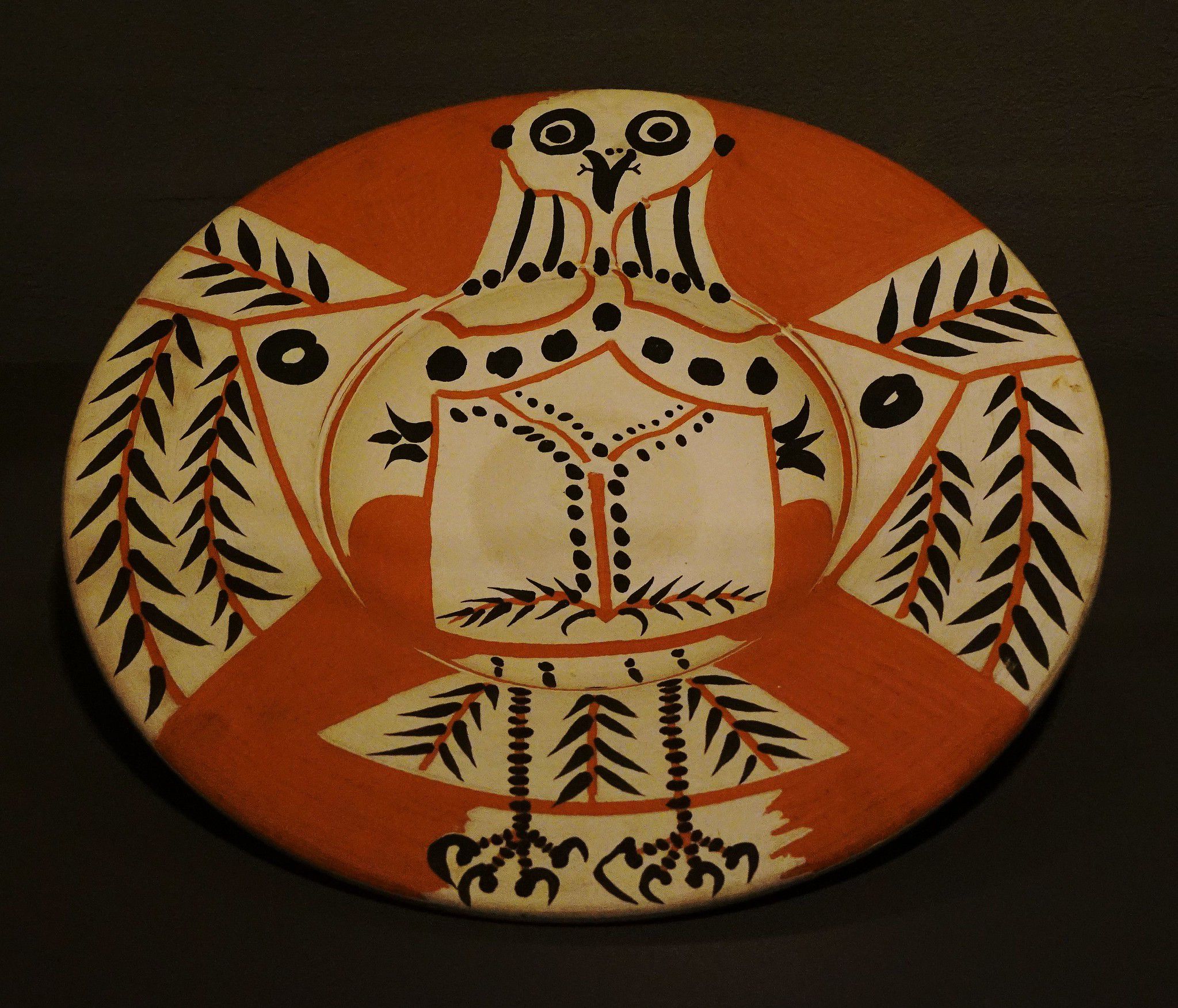 White Owl on Red Background by Picasso, antique plate