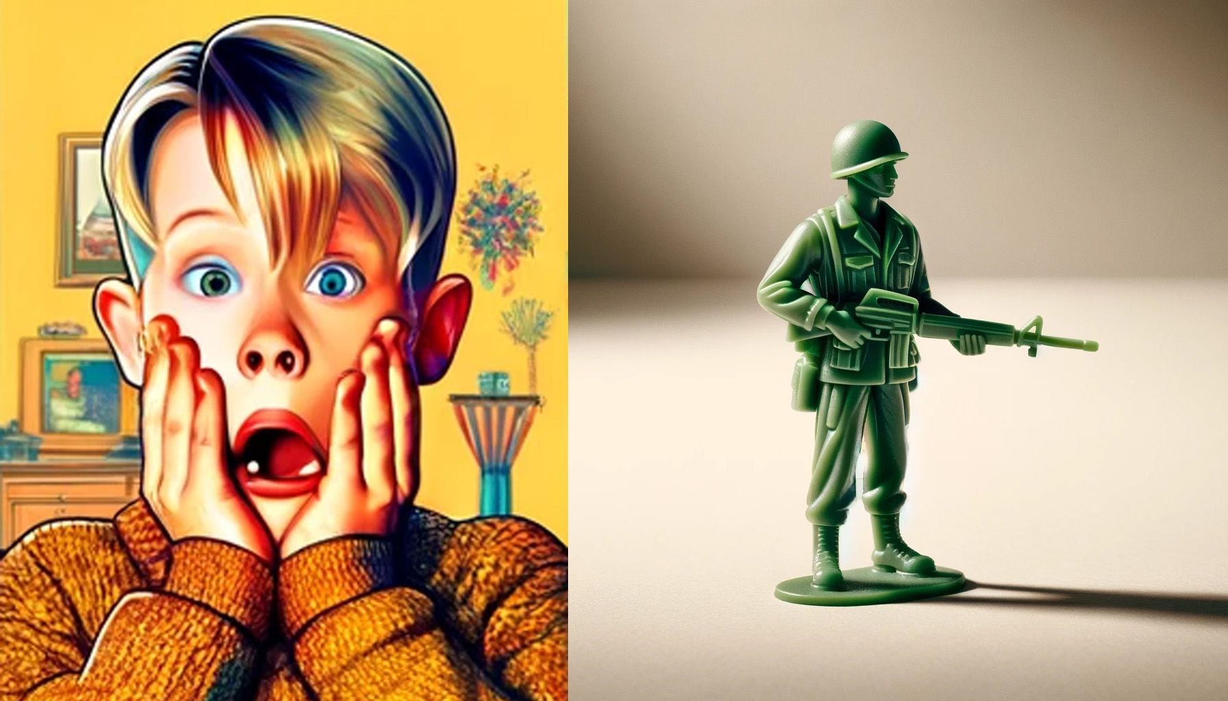 illustration of shocked Kevin McAllister next to a toy soldier
