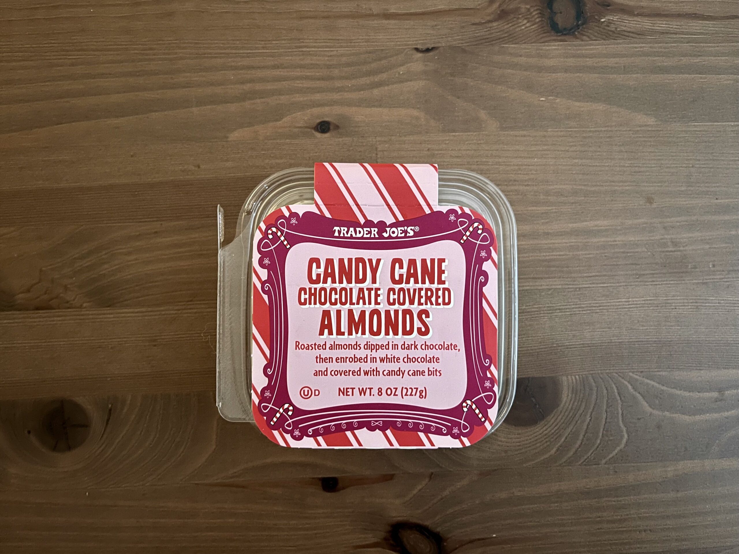 trader joes Candy Cane Chocolate Covered Almonds