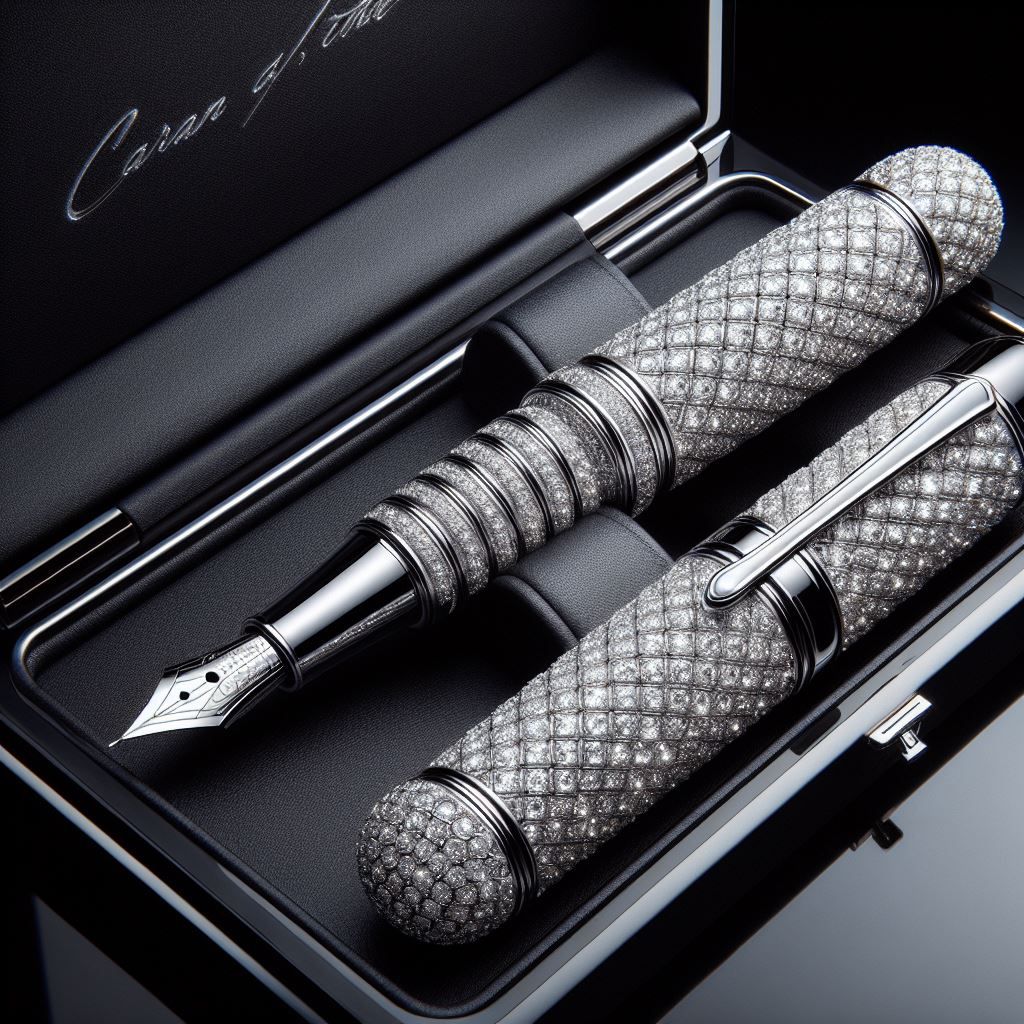 A.I. art of a diamond encrusted pen in a case