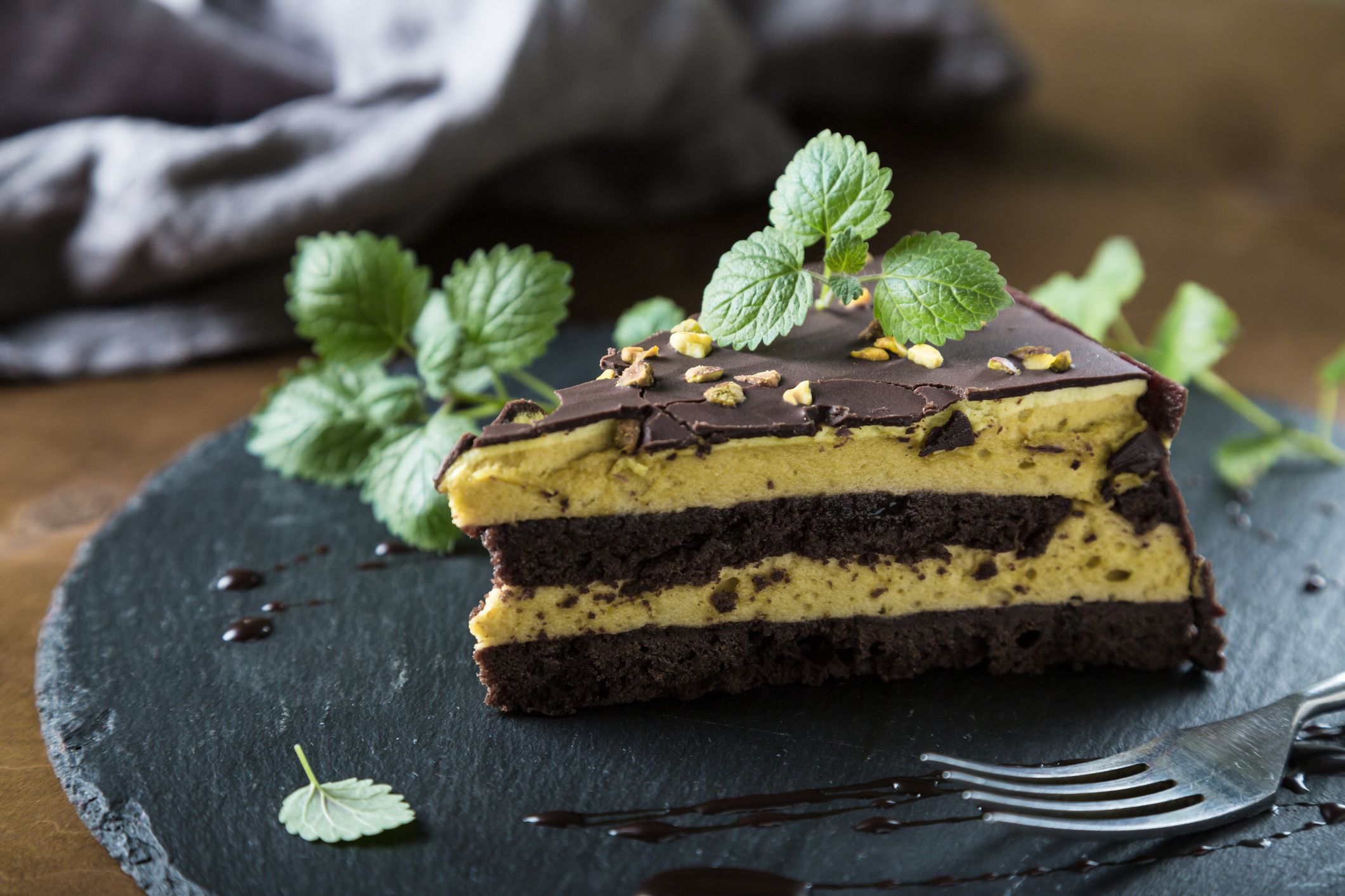 Cake pistachios and fresh mint