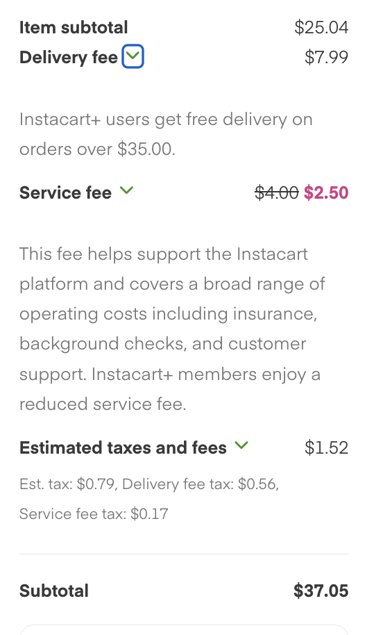 instacart order under the minimum