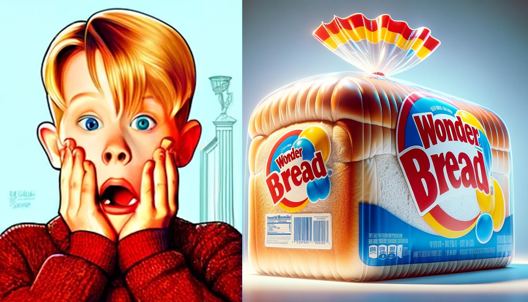 illustration of shocked Kevin McAllister next to a loaf of Wonder bread