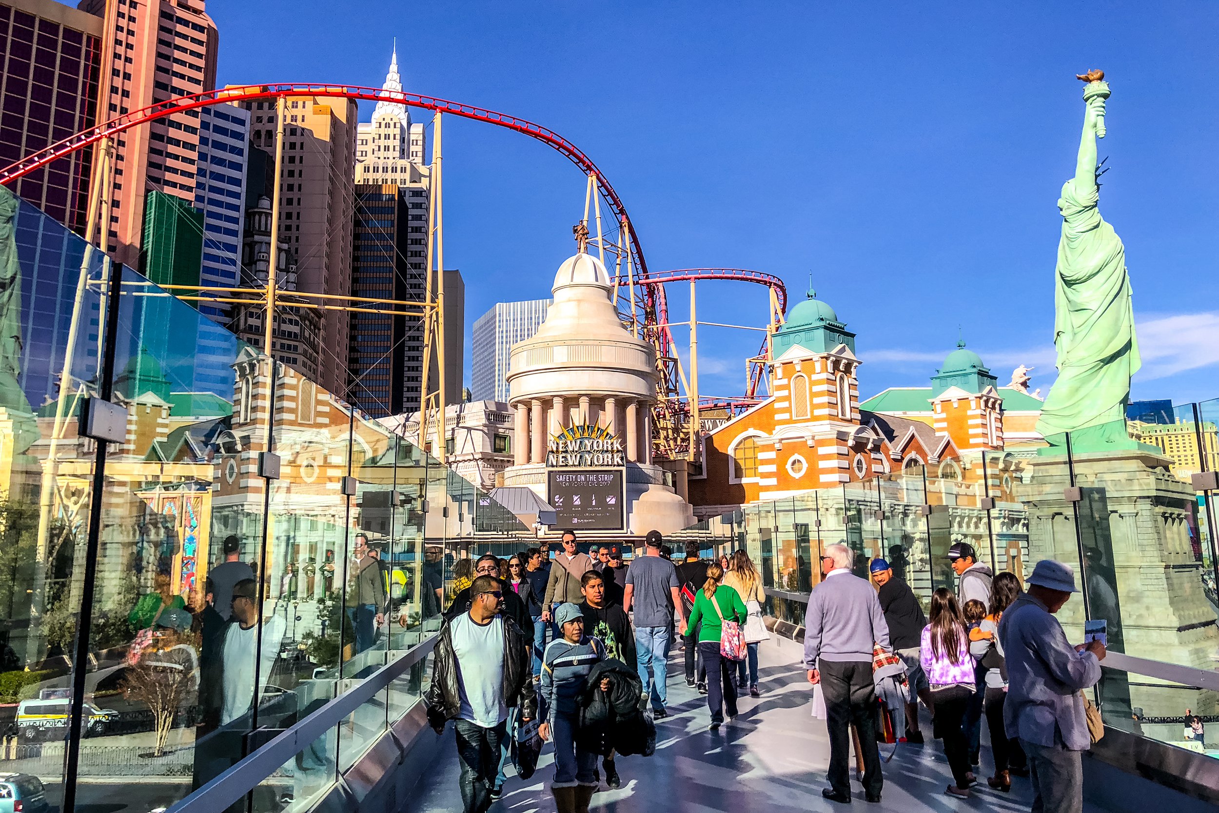 crowds of tourists exploring Las Vegas strip