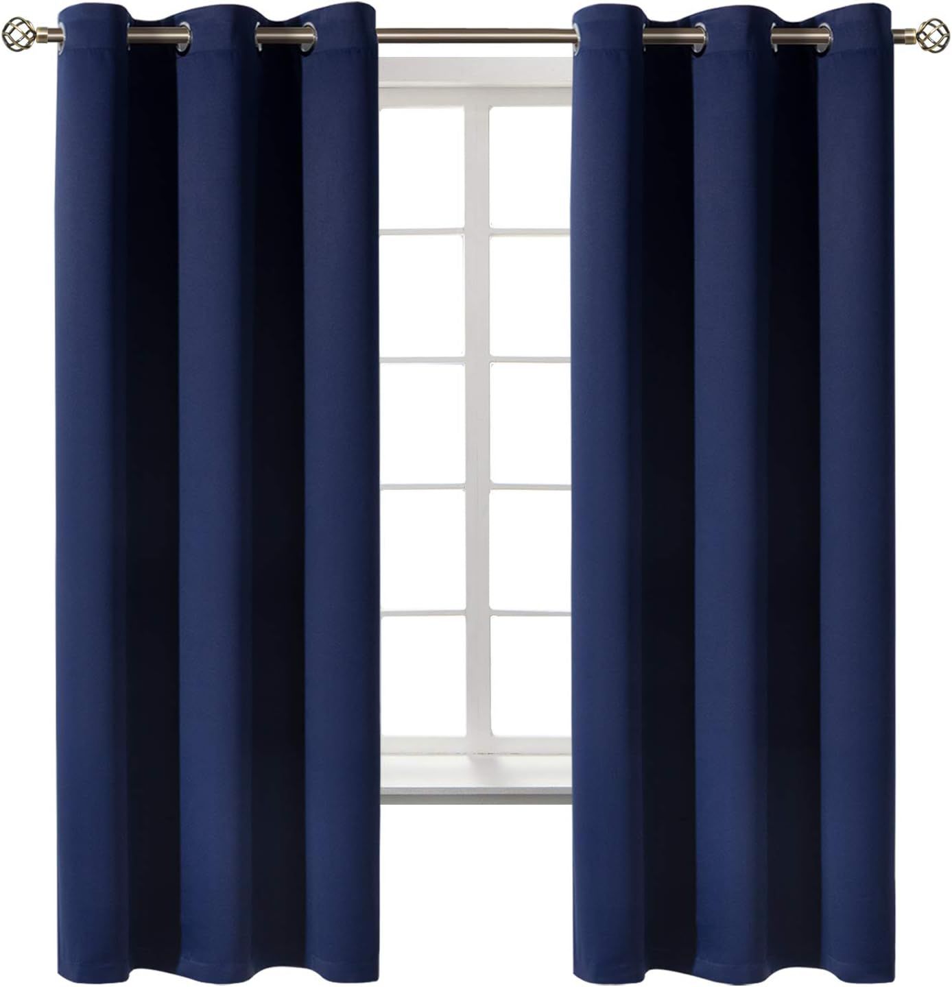 An image of blue-colored blackout curtains.