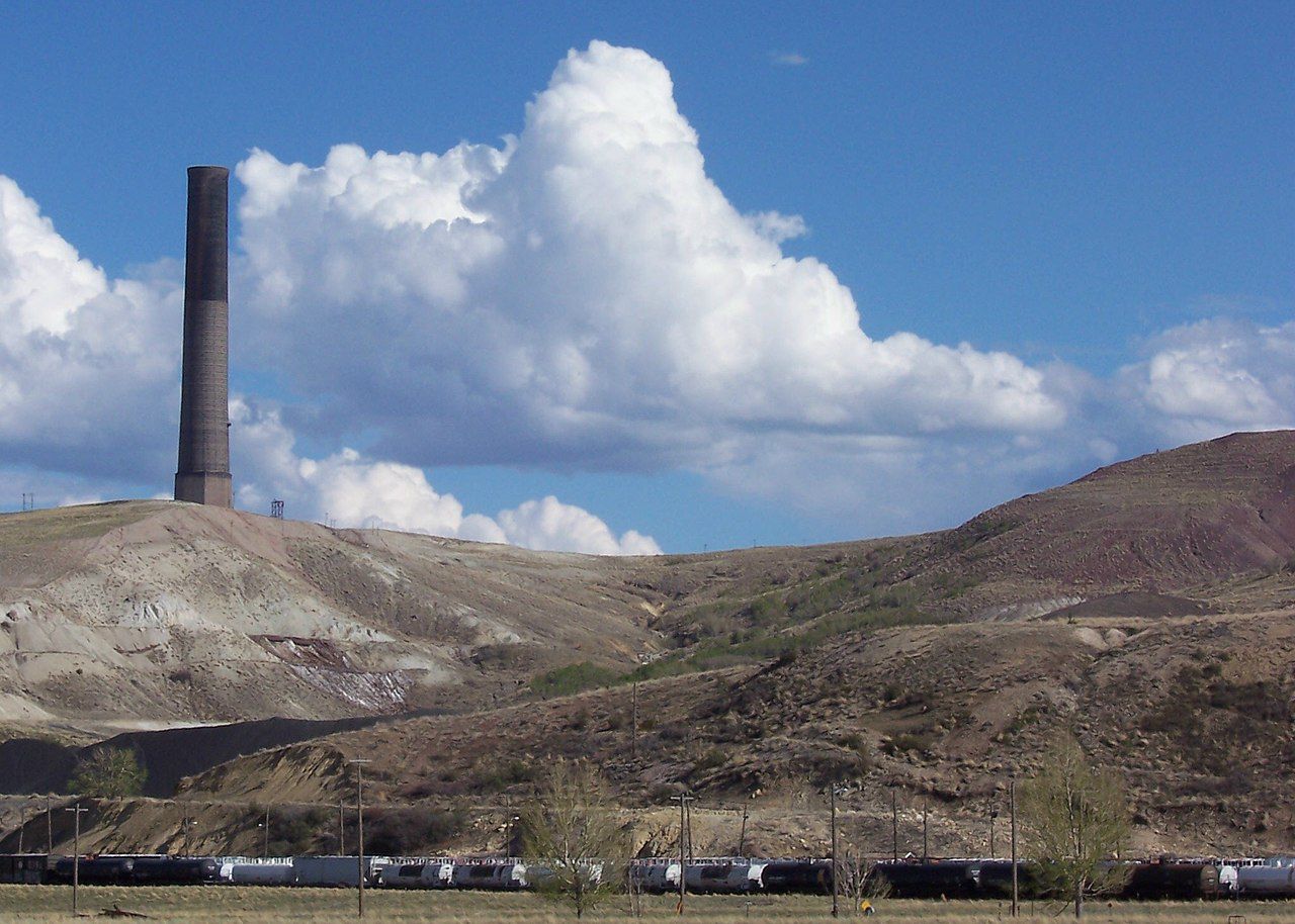Anaconda Tower in Anaconda, Montana, a local landmark from the copper smelting plant