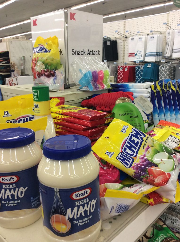 Snack shelf with Kraft Mayo jars at Essex Kmart