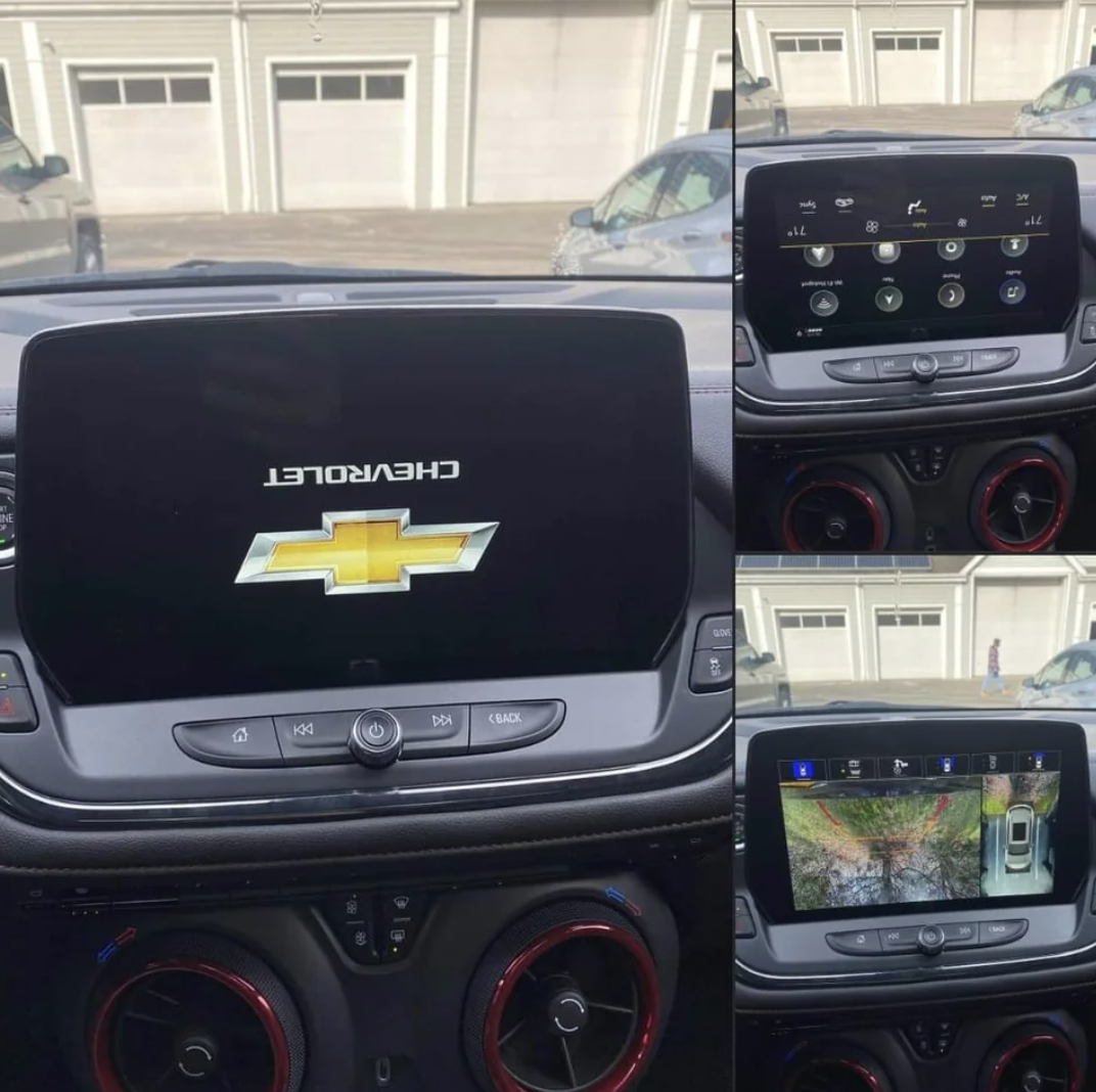 An image of a display screen that is upside down.