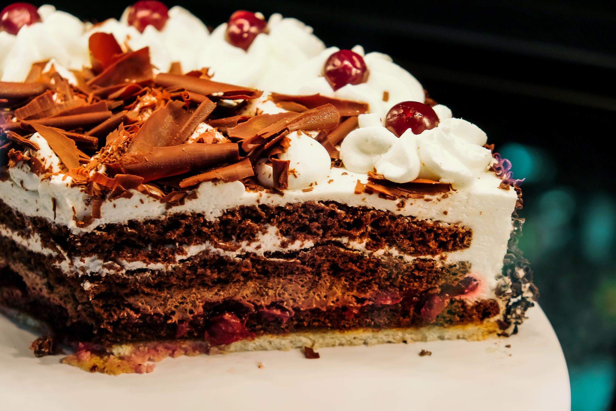 Close up shot of black forest cake