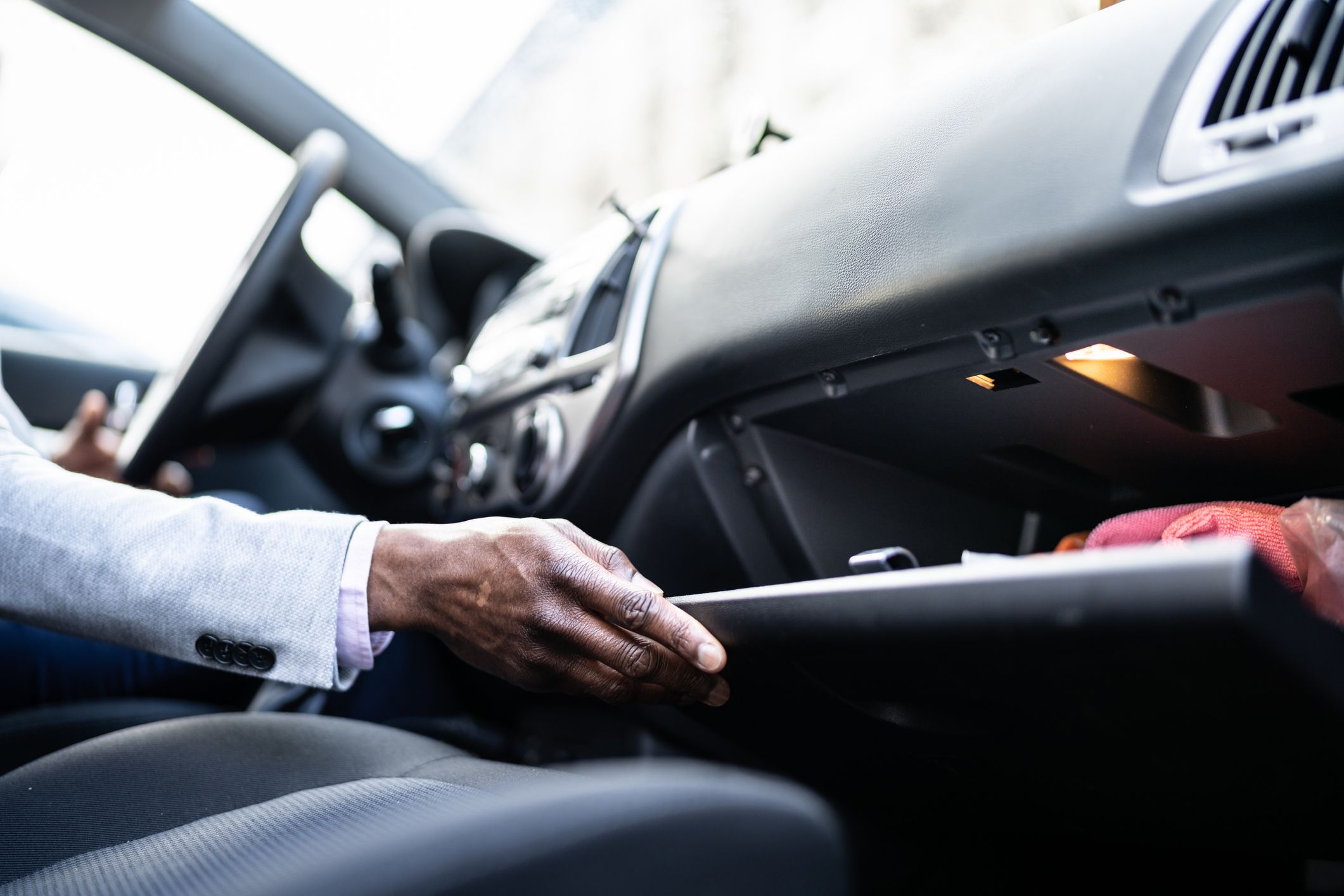 Open Car Glove Compartment Box With Documents