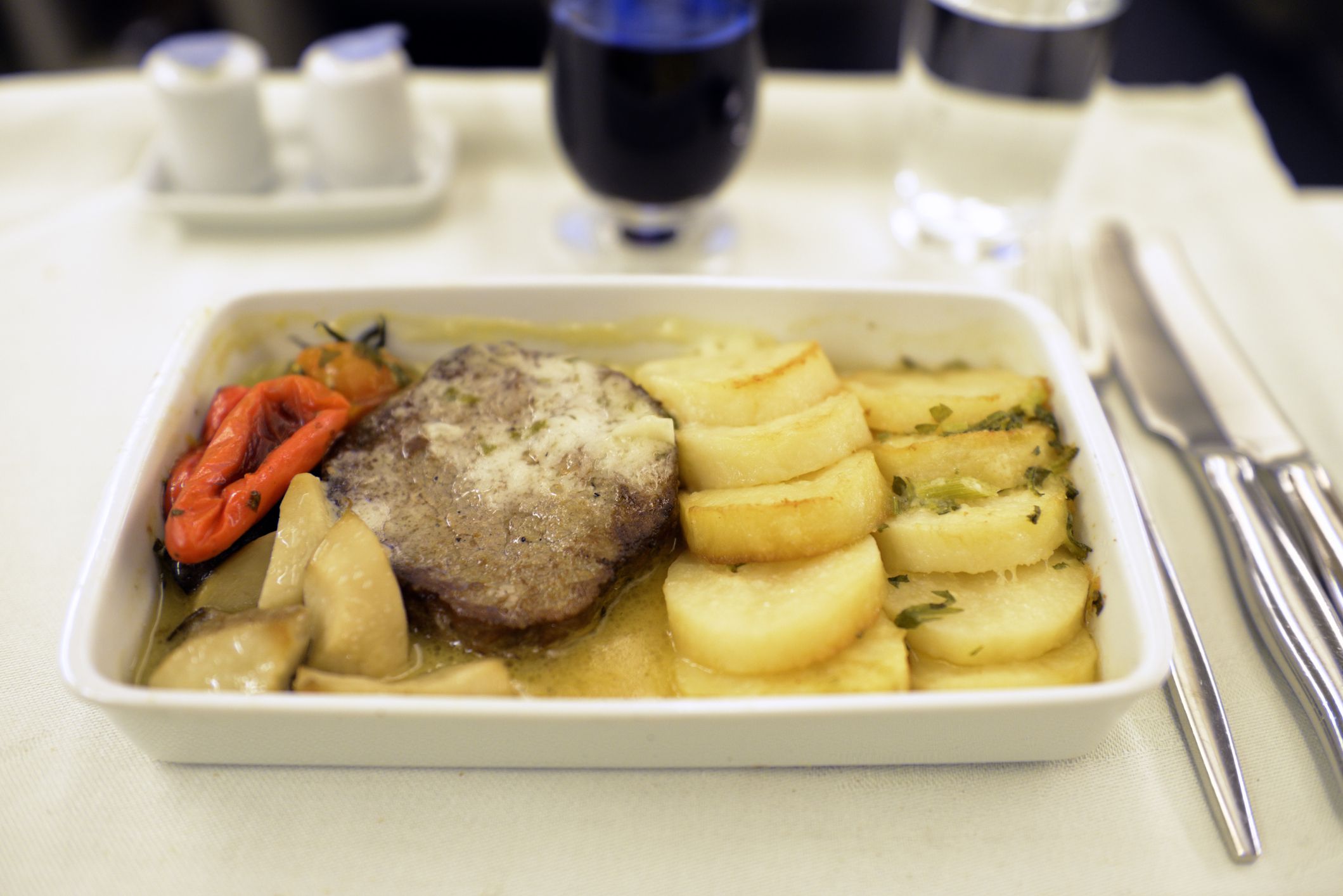 Airline meal served in the business class.