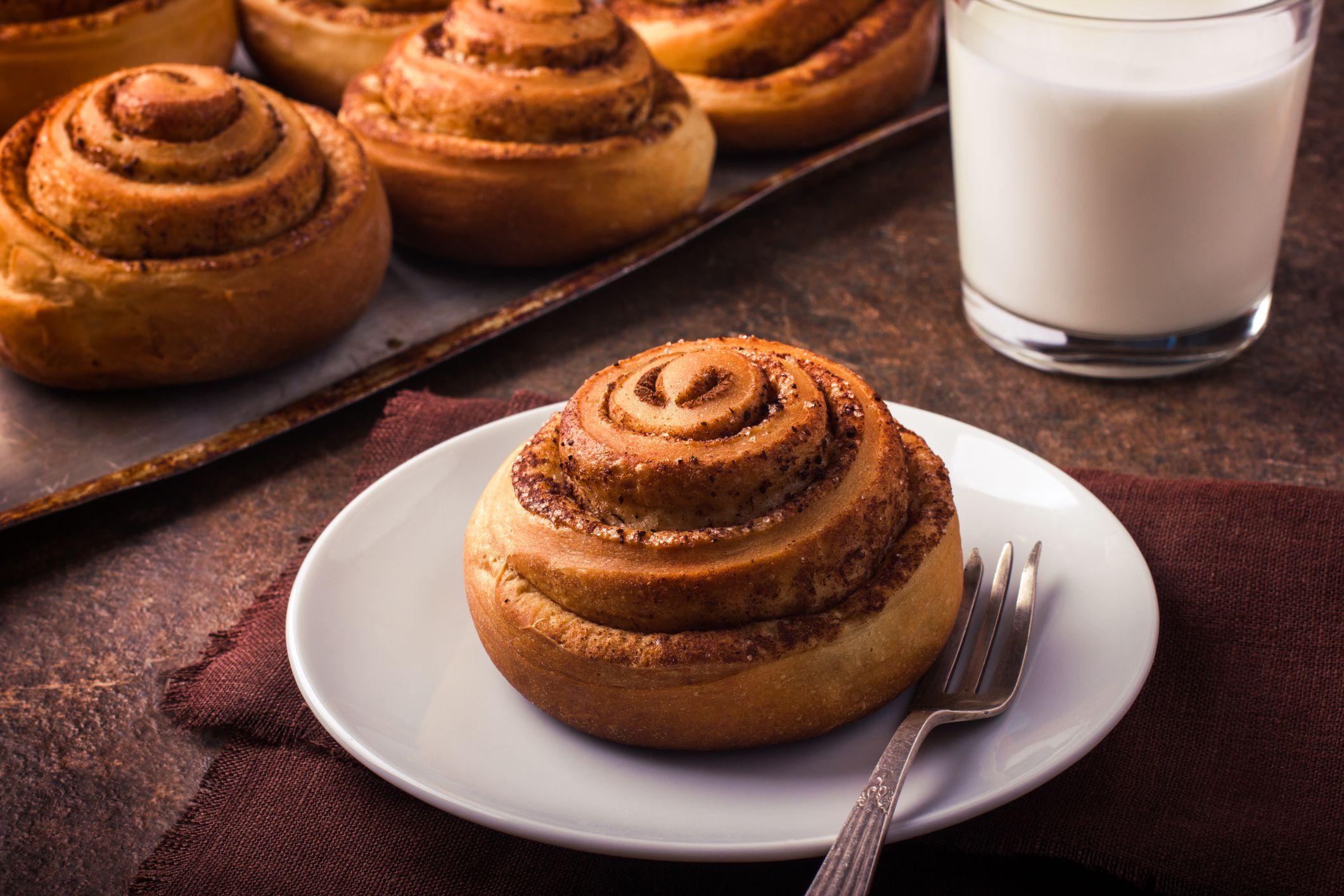 fresh sweet cinnamon roll , top view