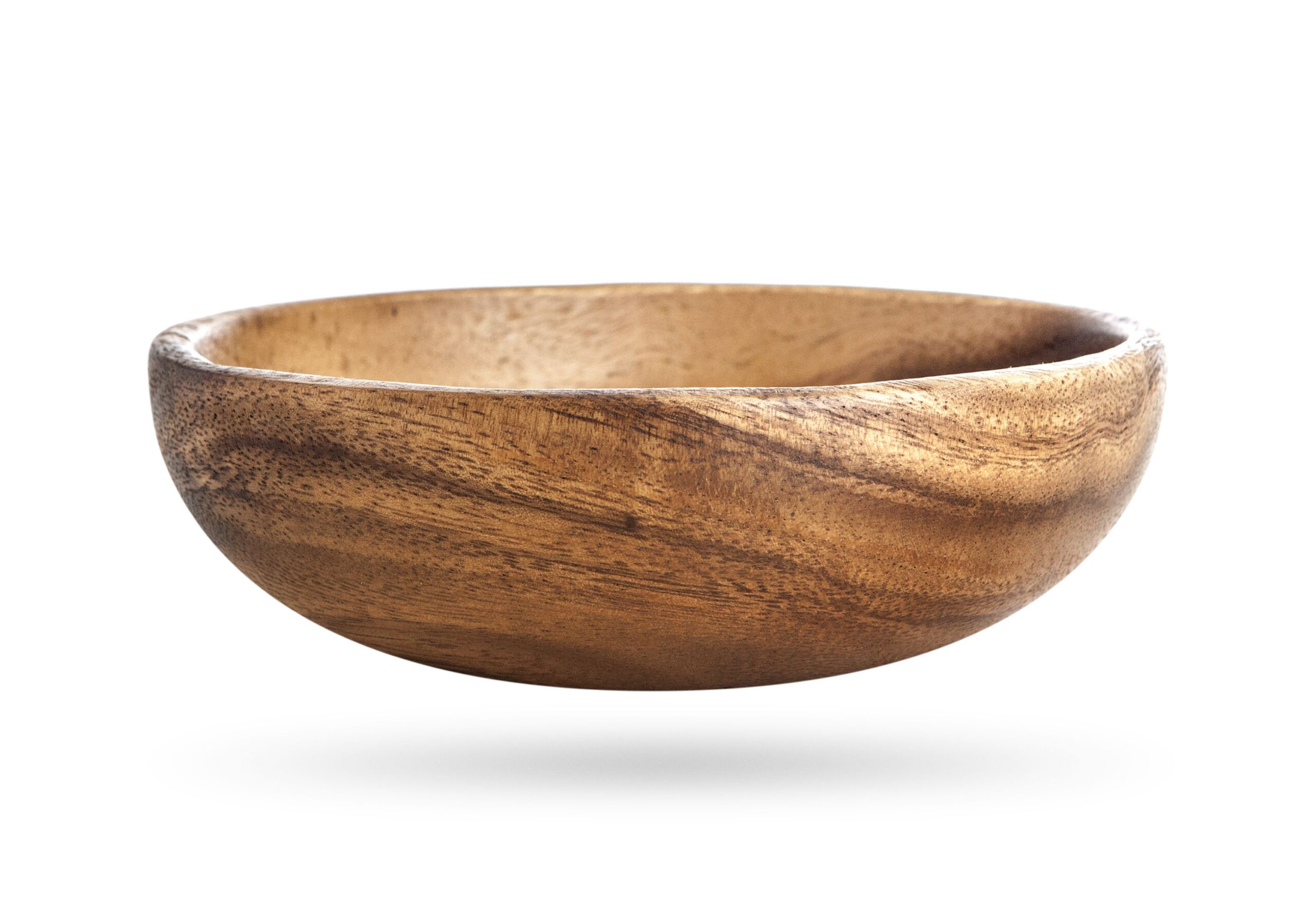 Wooden bowl. Natural wood plate. Isolated on white background