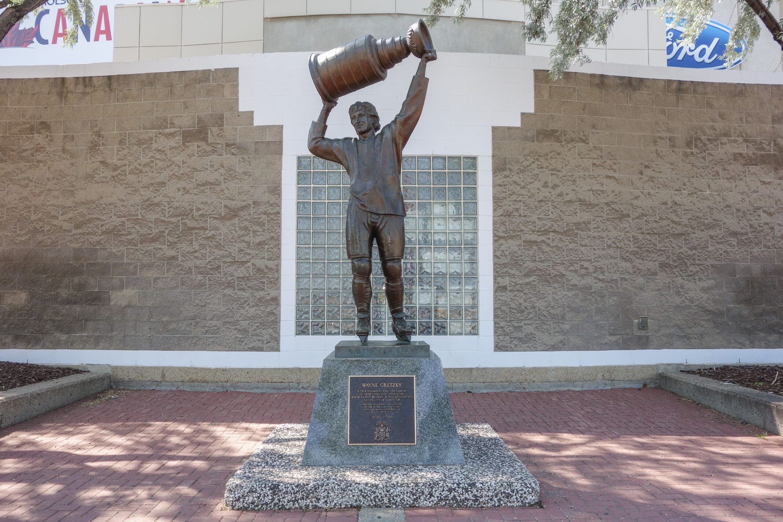 Edmonton, Canada - August 10, 2014: The Wayne Gretzky memorial erected by the city of Edmonton to celebrate its sport champion