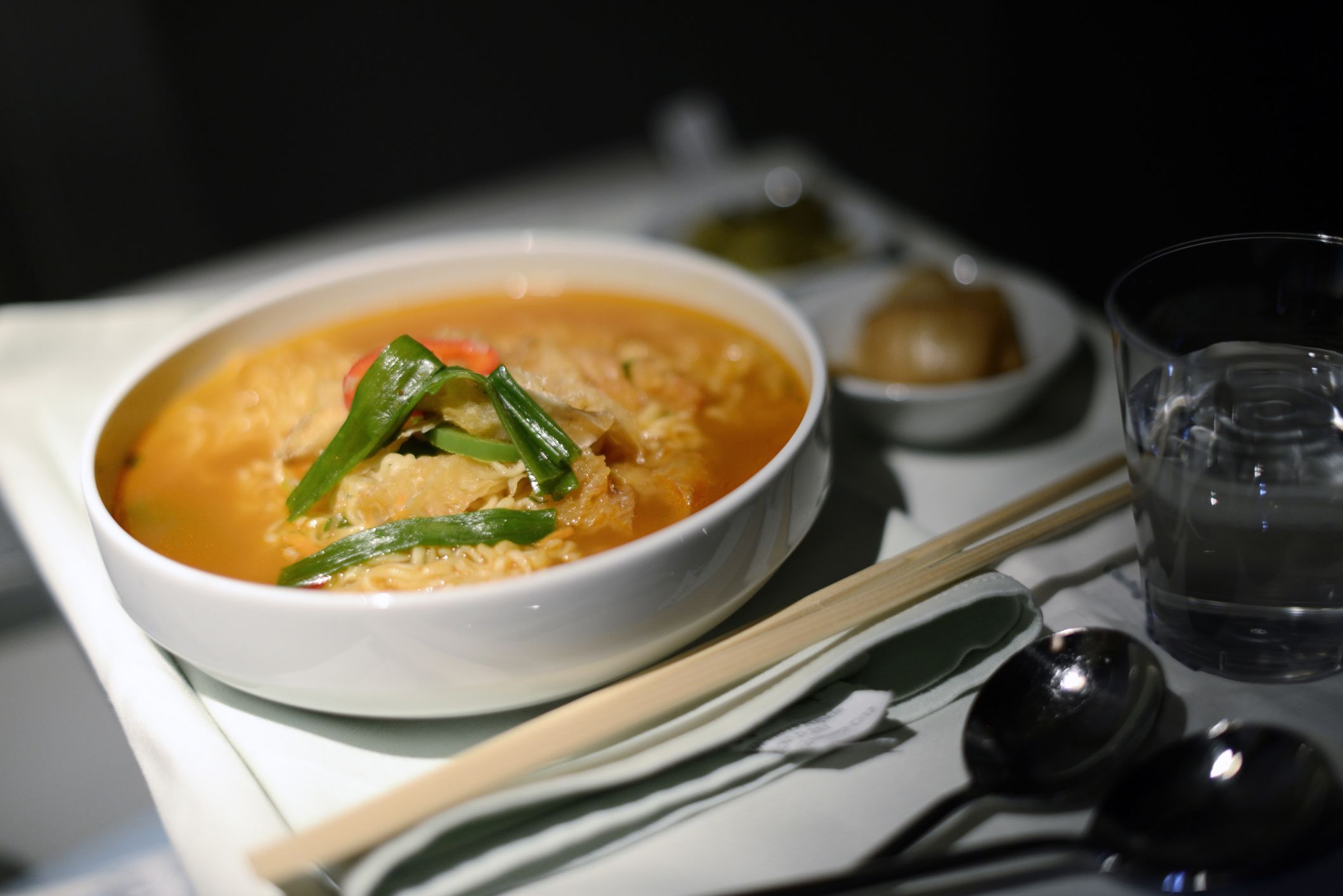 Spicy ramen served in the business class