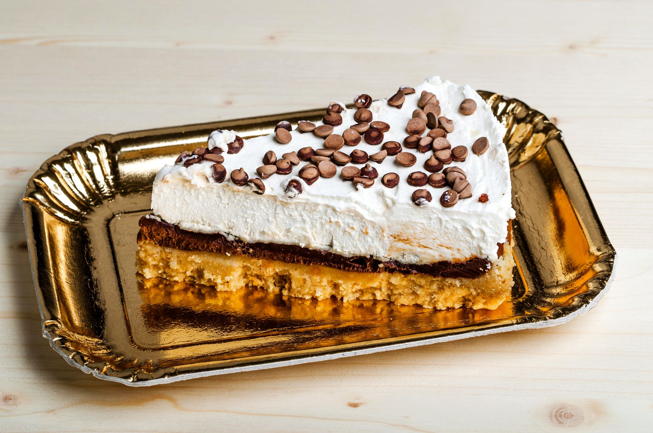 slice of cream and chocolate pie, pastry making