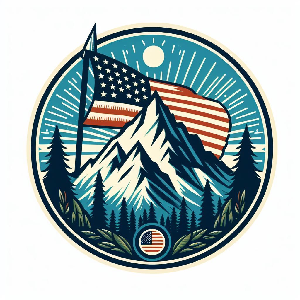 american label with mountain imagery