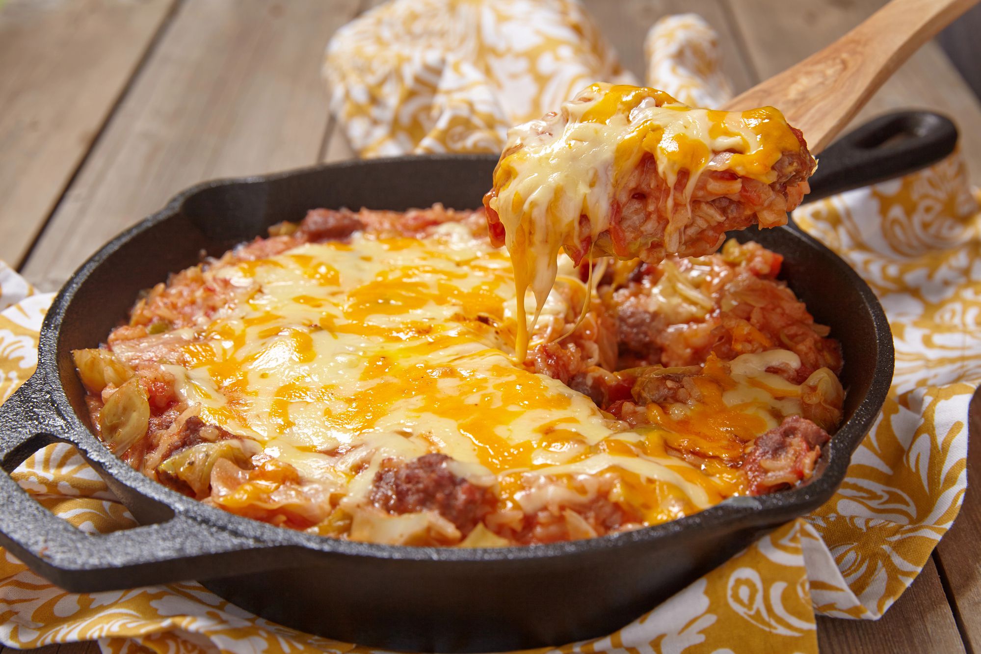 beef rice cheese skillet