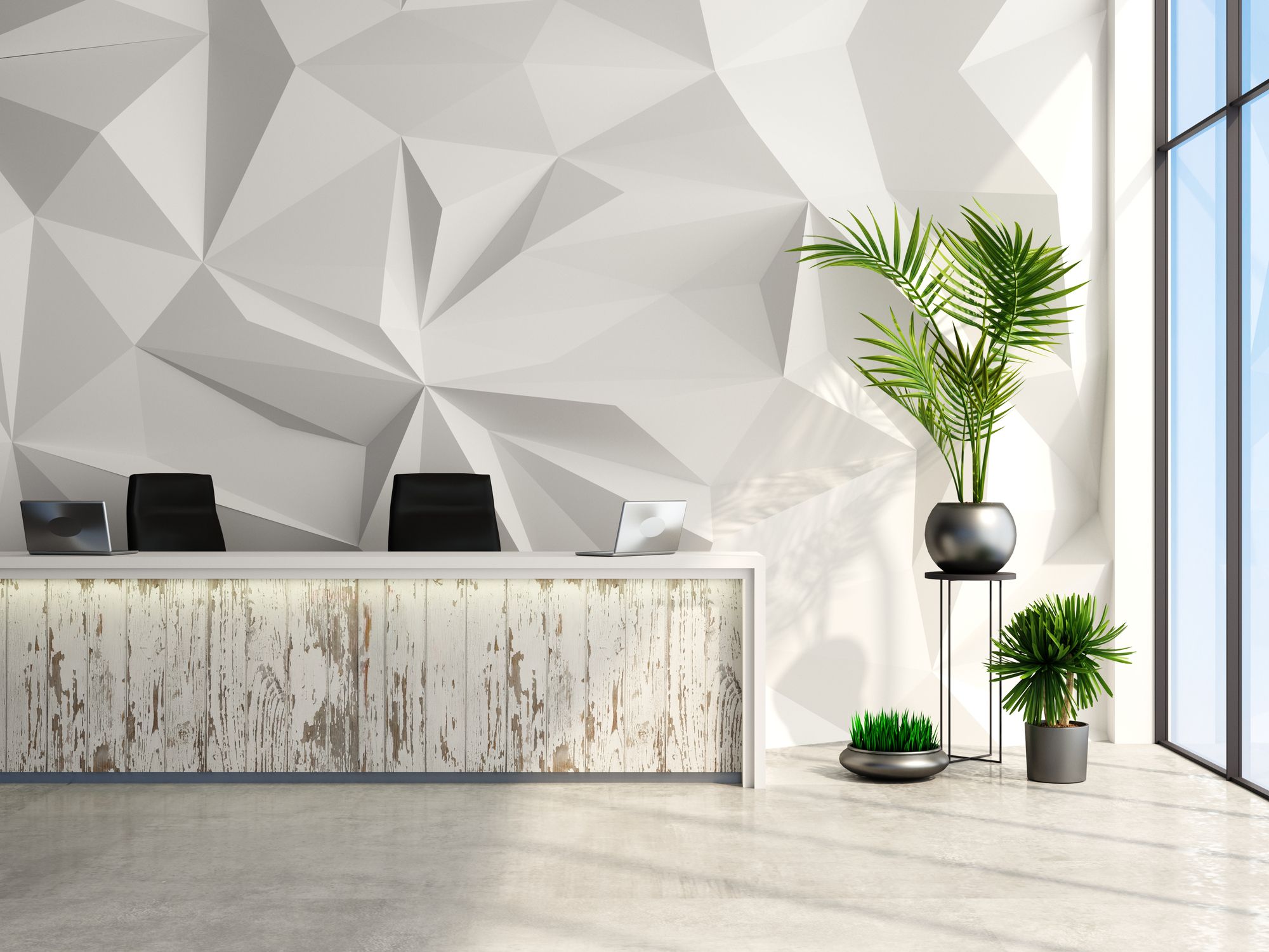 3d illustration. Reception in the lobby interior. Hall of a public building or hospital furniture.