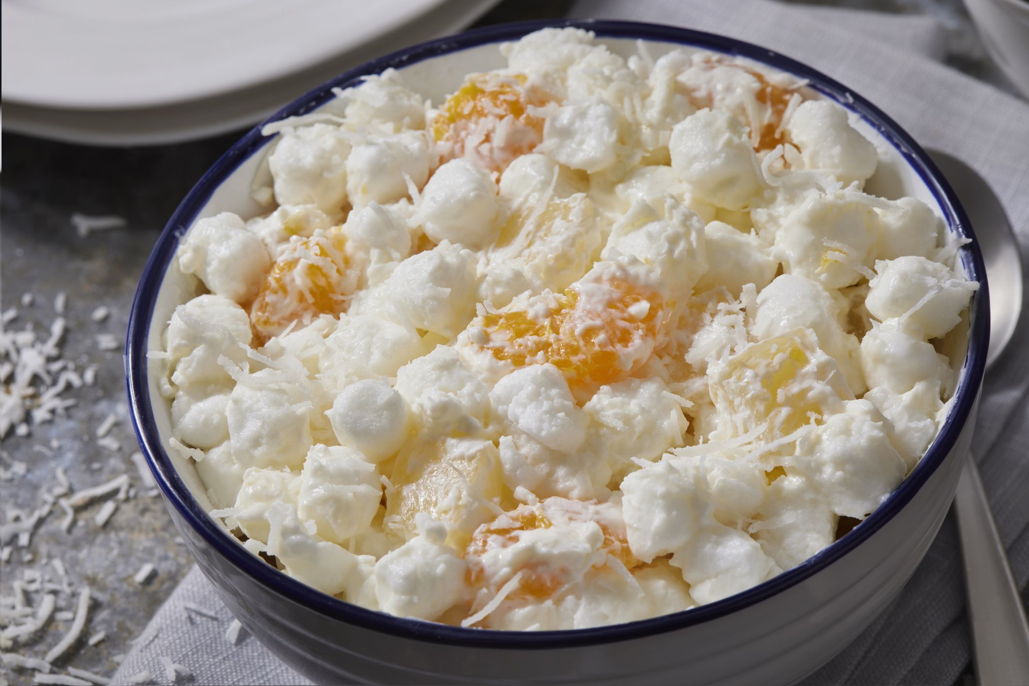 Vintage Ambrosia Salad with Mini Marshmallows, Pineapple Chunks, Mandarin Oranges and Sweetened Coconut