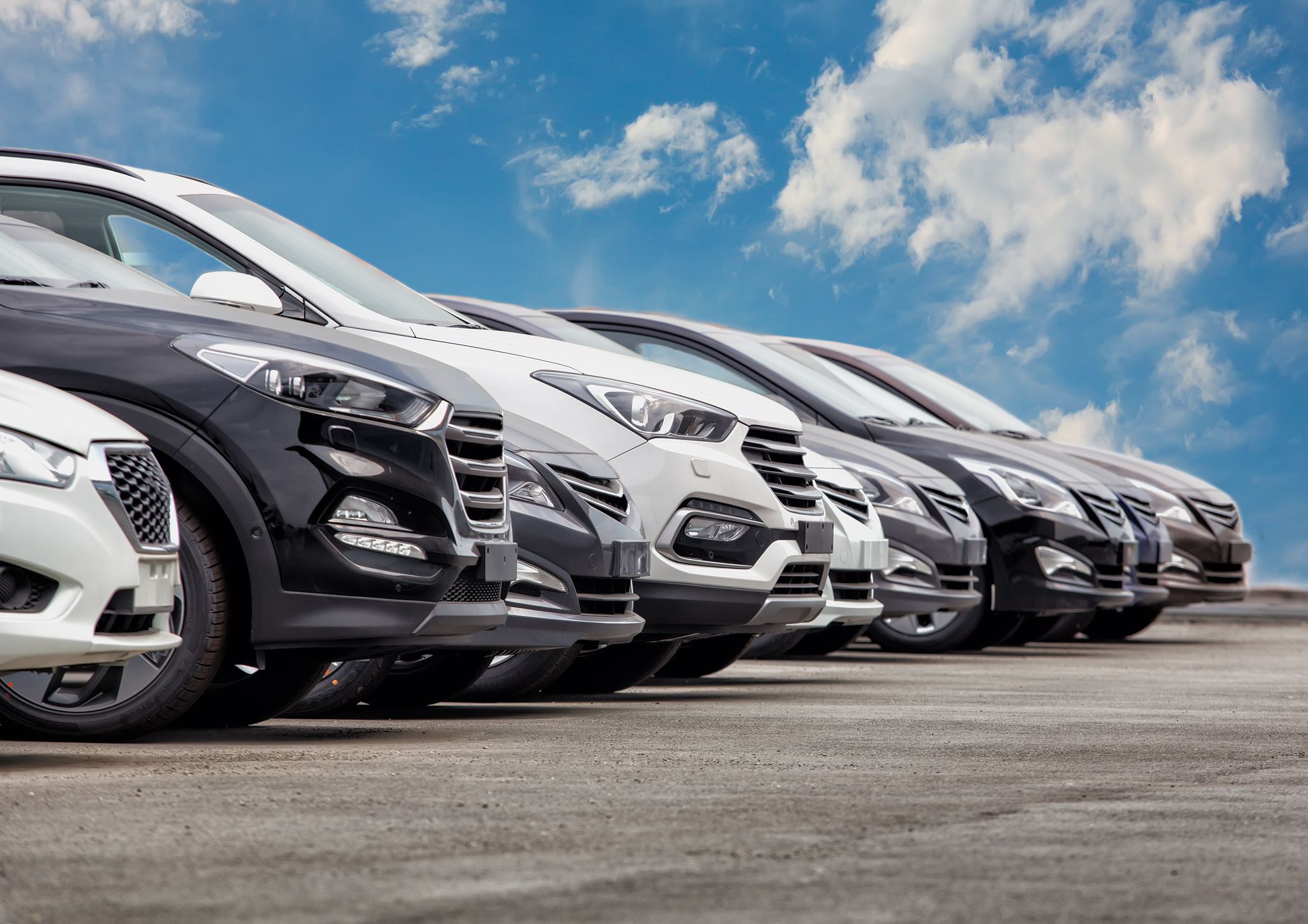 Cars For Sale Stock Lot Row. Car Dealer Inventory