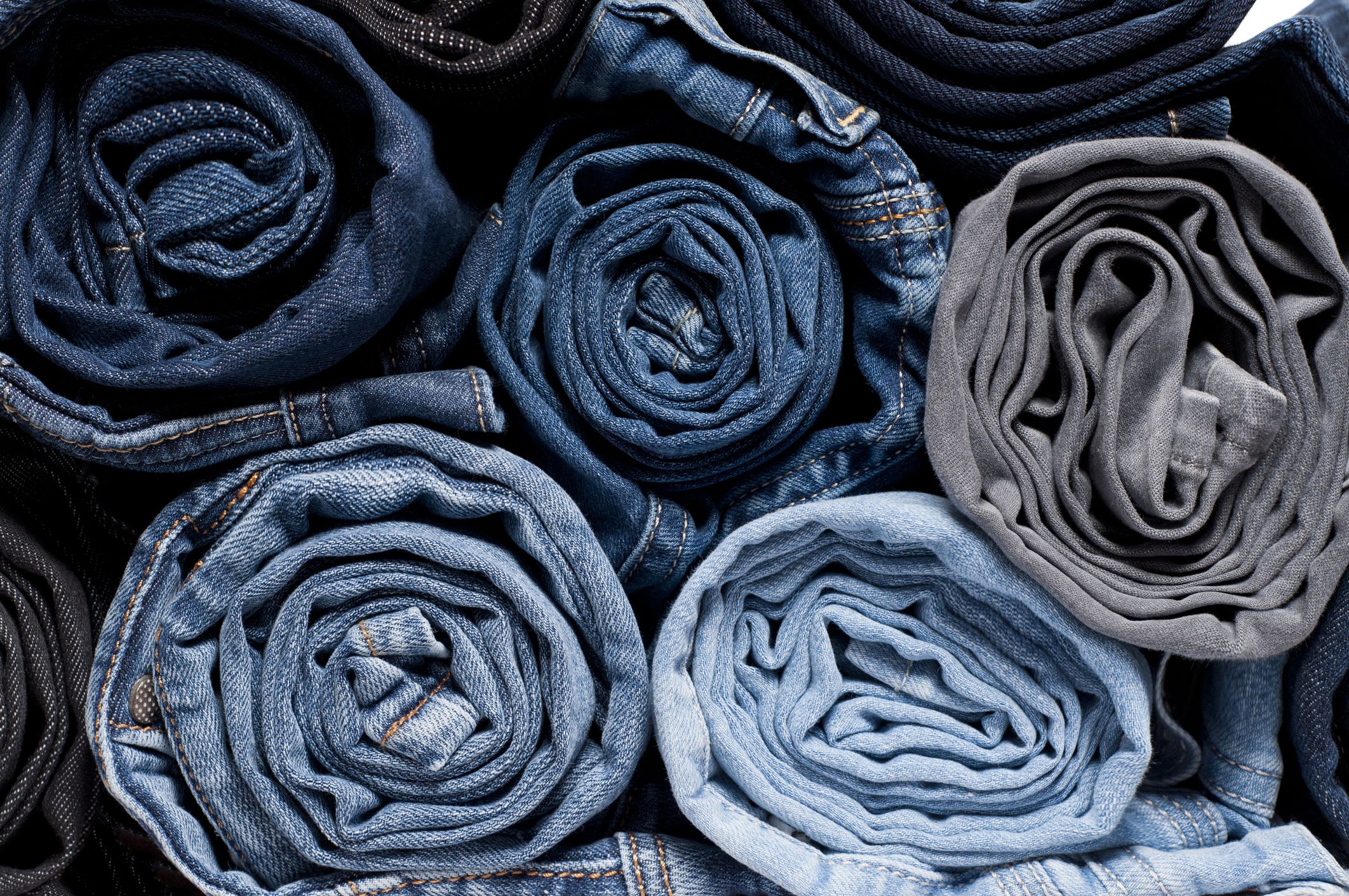 Stack of rolled jeans