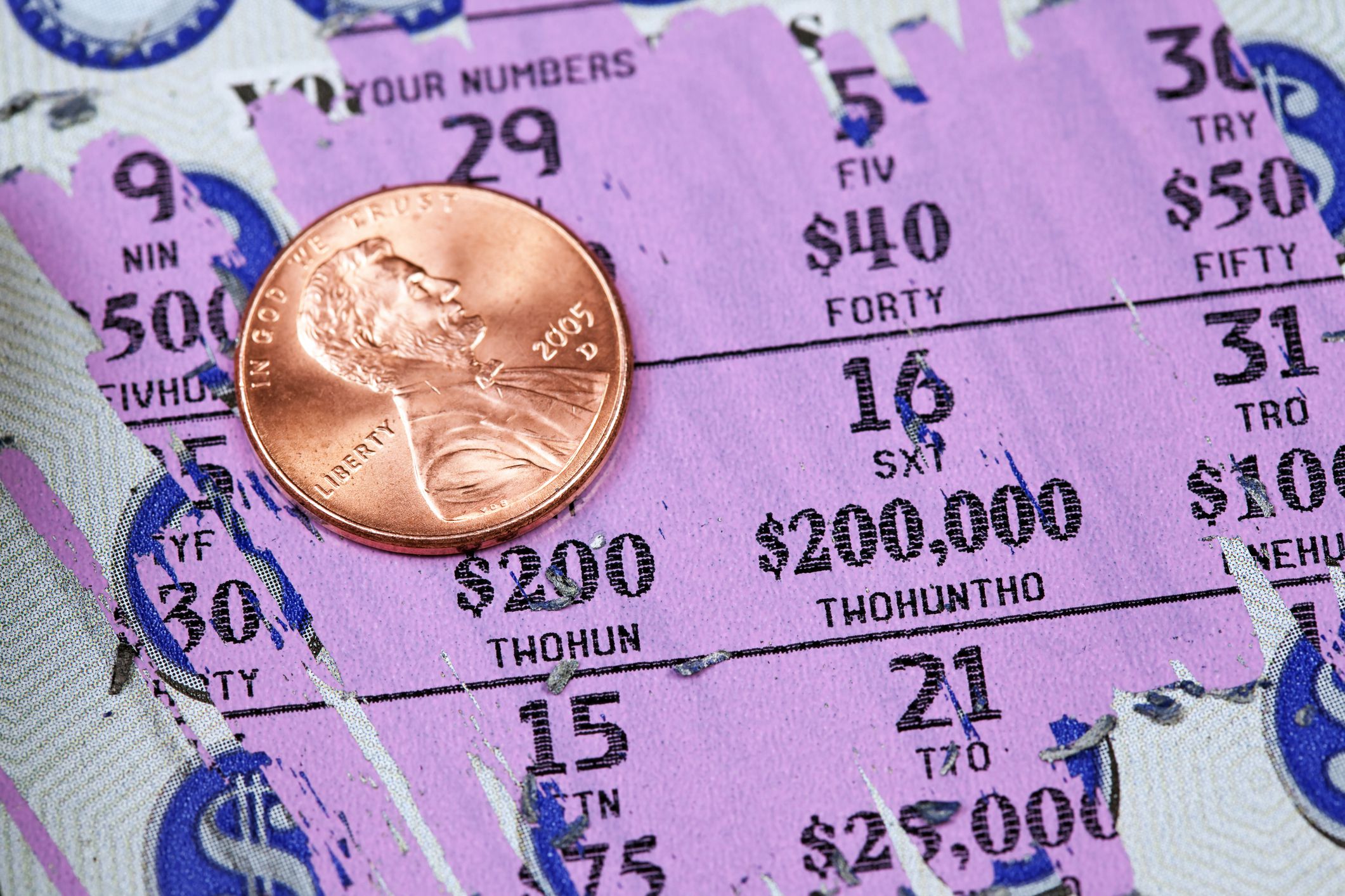 A macro shot of a portion of a state lottery scratch game ticket.