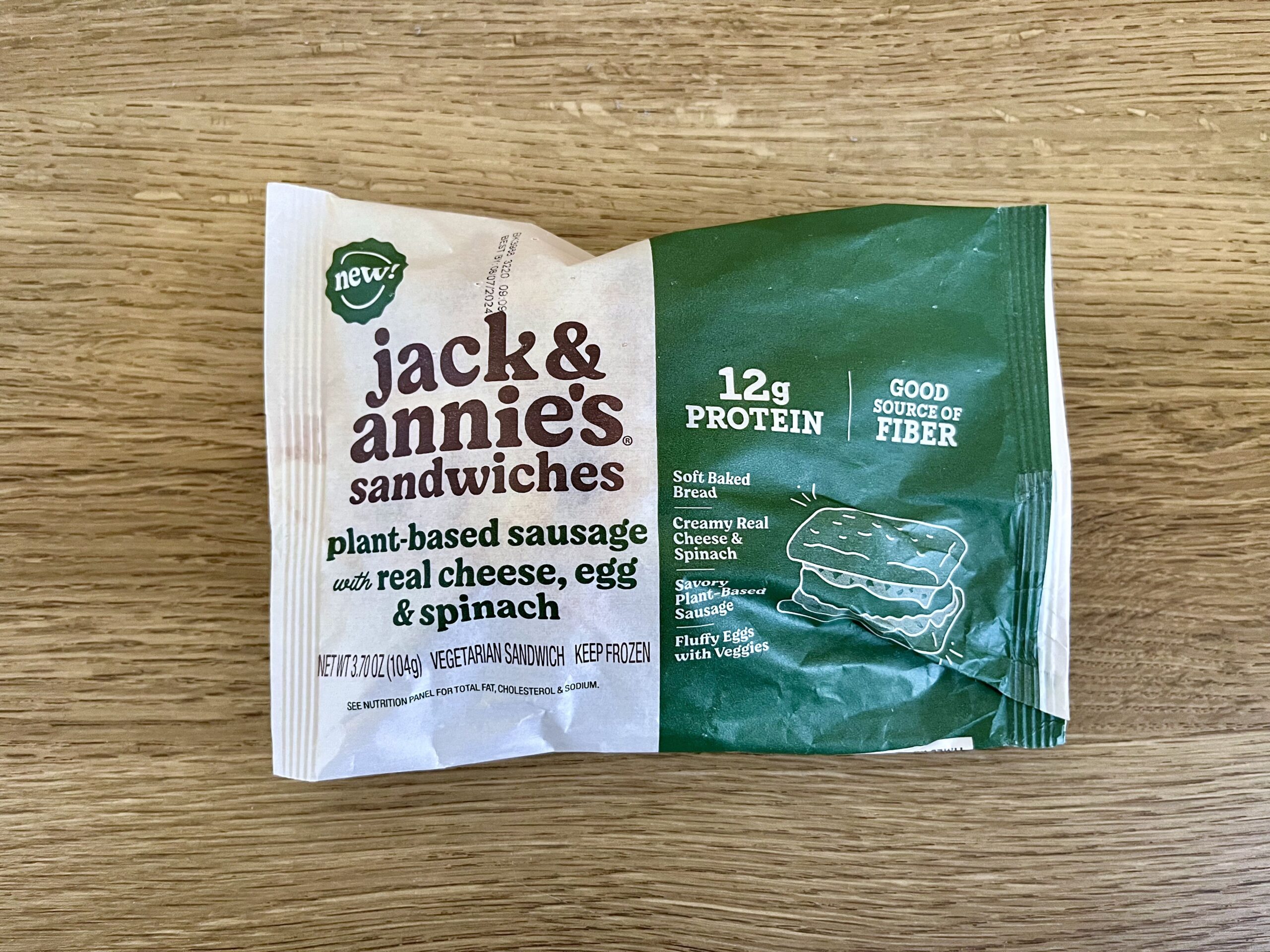 Jack and Annie’s Plant-Based Sausage with Real Cheese, Egg, and Spinach