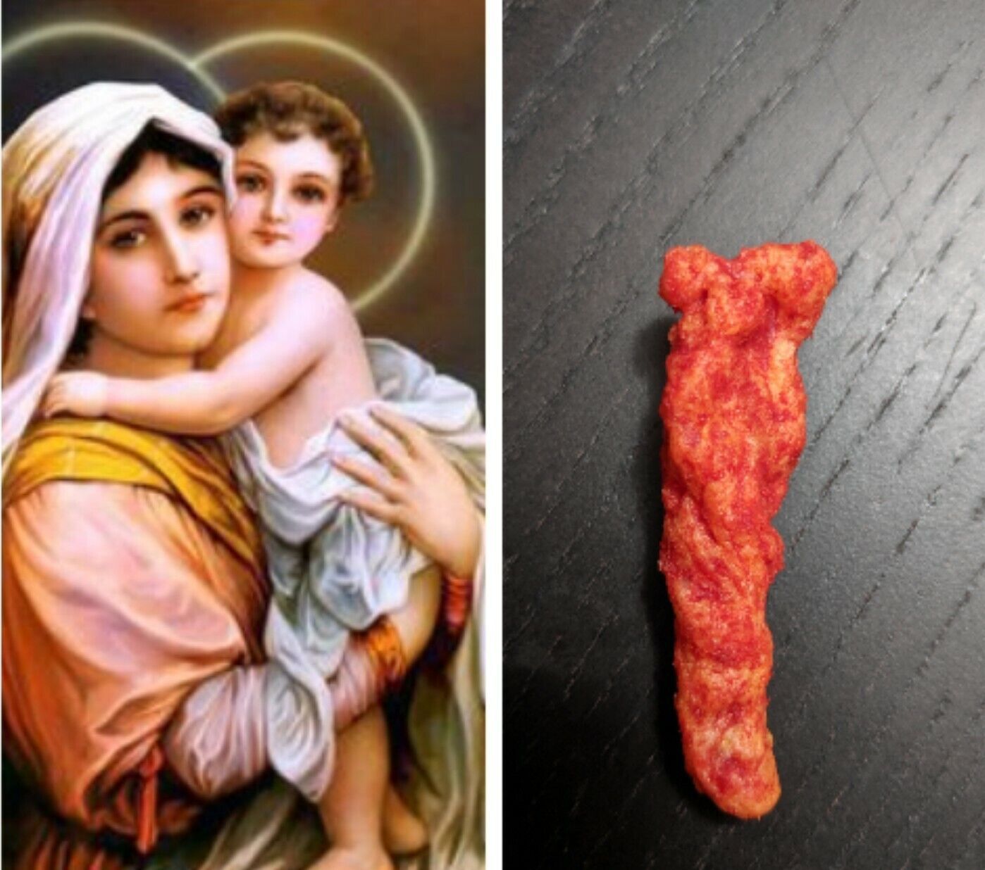 Mary and Baby Jesus-shaped Hot Cheeto on ebay