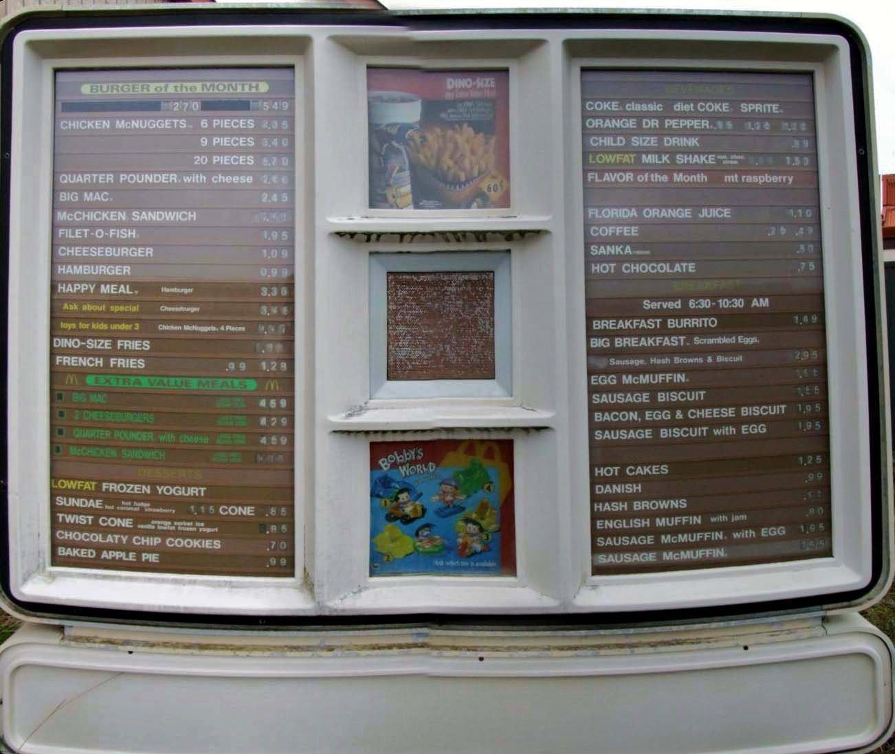 1993 mcdonalds menu