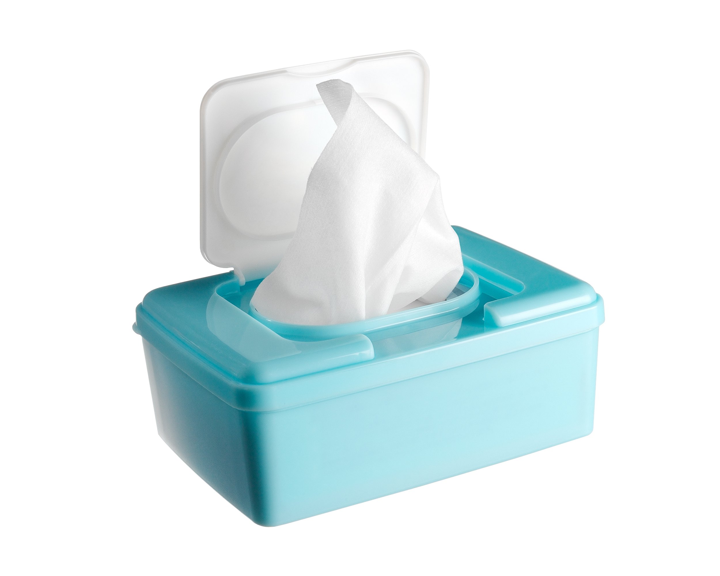 Blue container of baby wipes