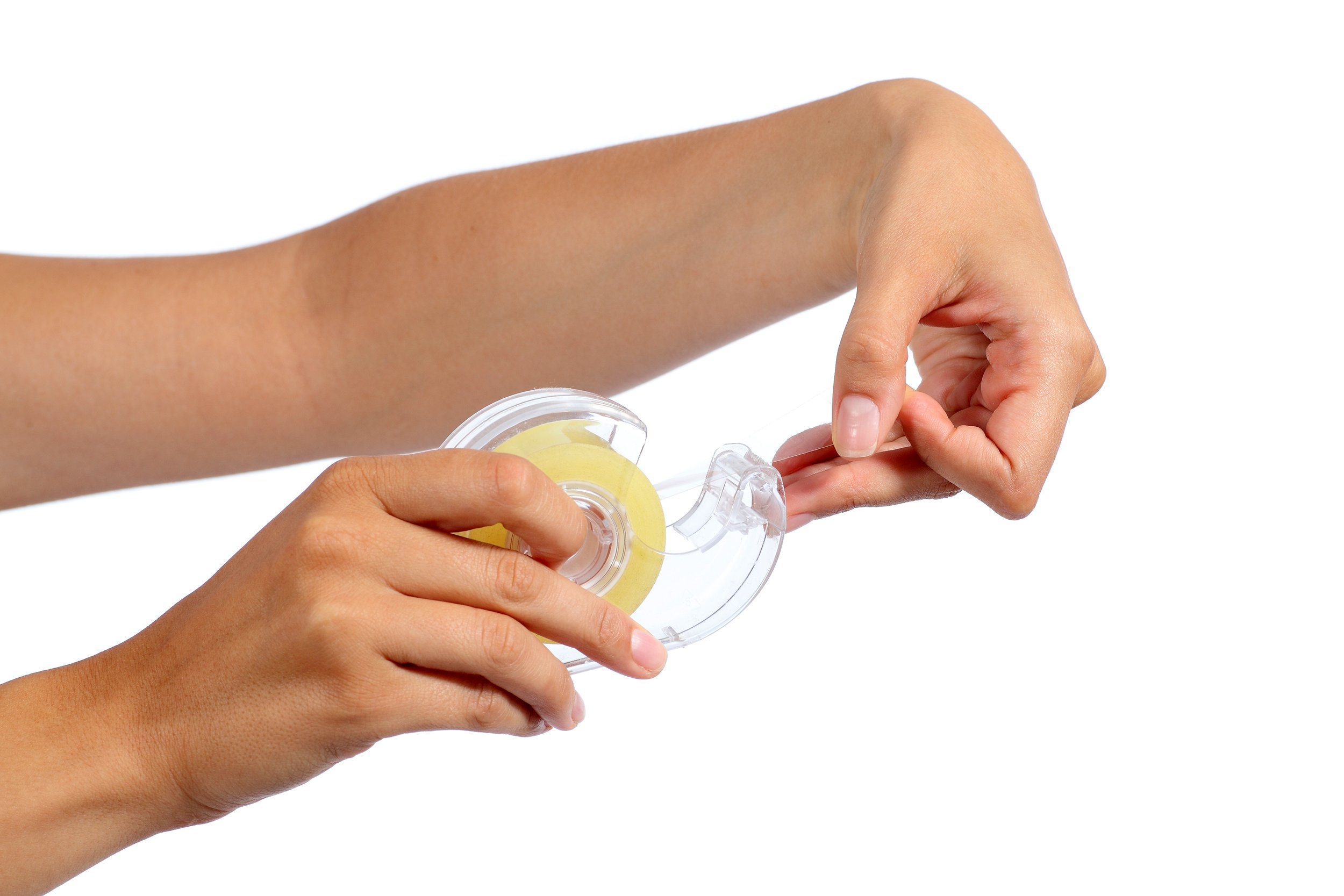 Closeup of person's hand using scotch tape