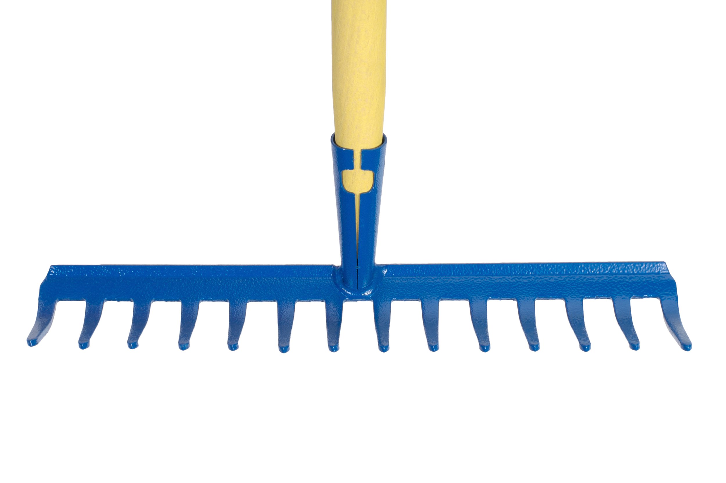 Blue metal rake head