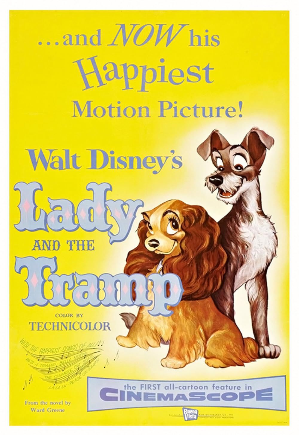 Movie poster for the 1955 movie, Lady and the Tramp