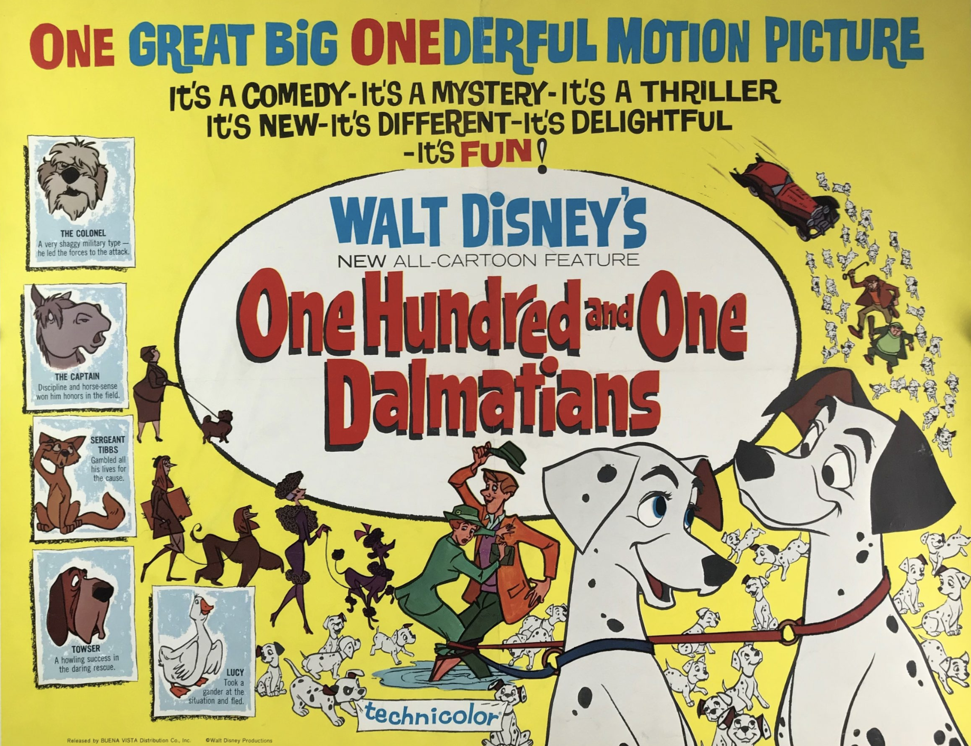 Movie poster for the 1961 movie, 101 Dalmatians