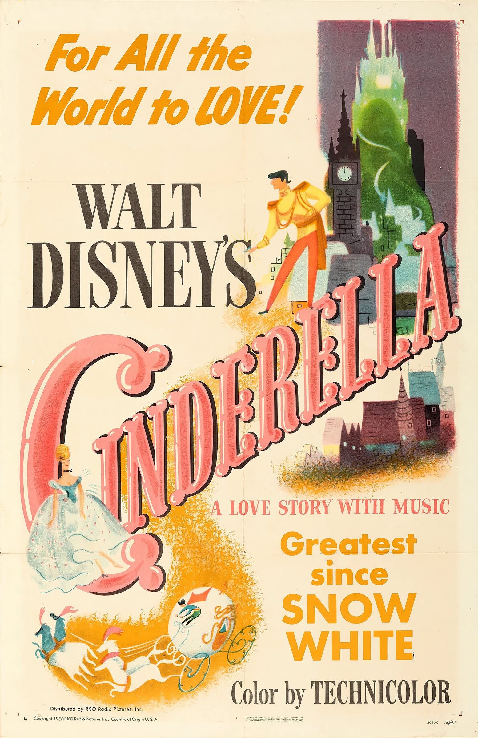 Movie poster for the 1950 film, Cinderella
