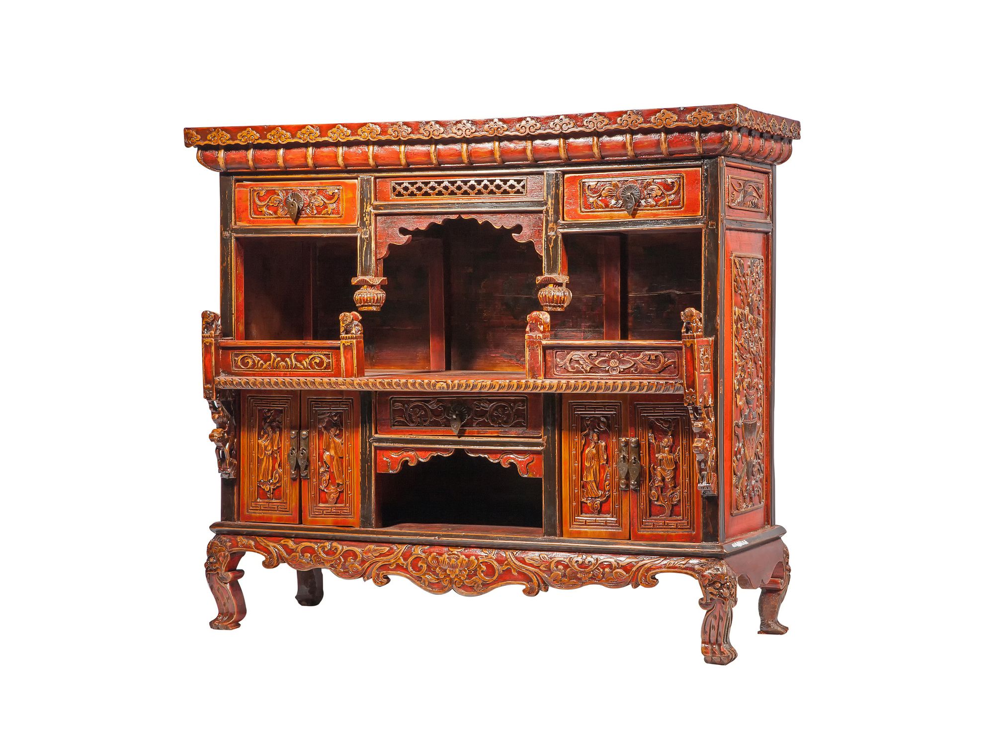 Old antique Chinese wooden chest isolated on white background
