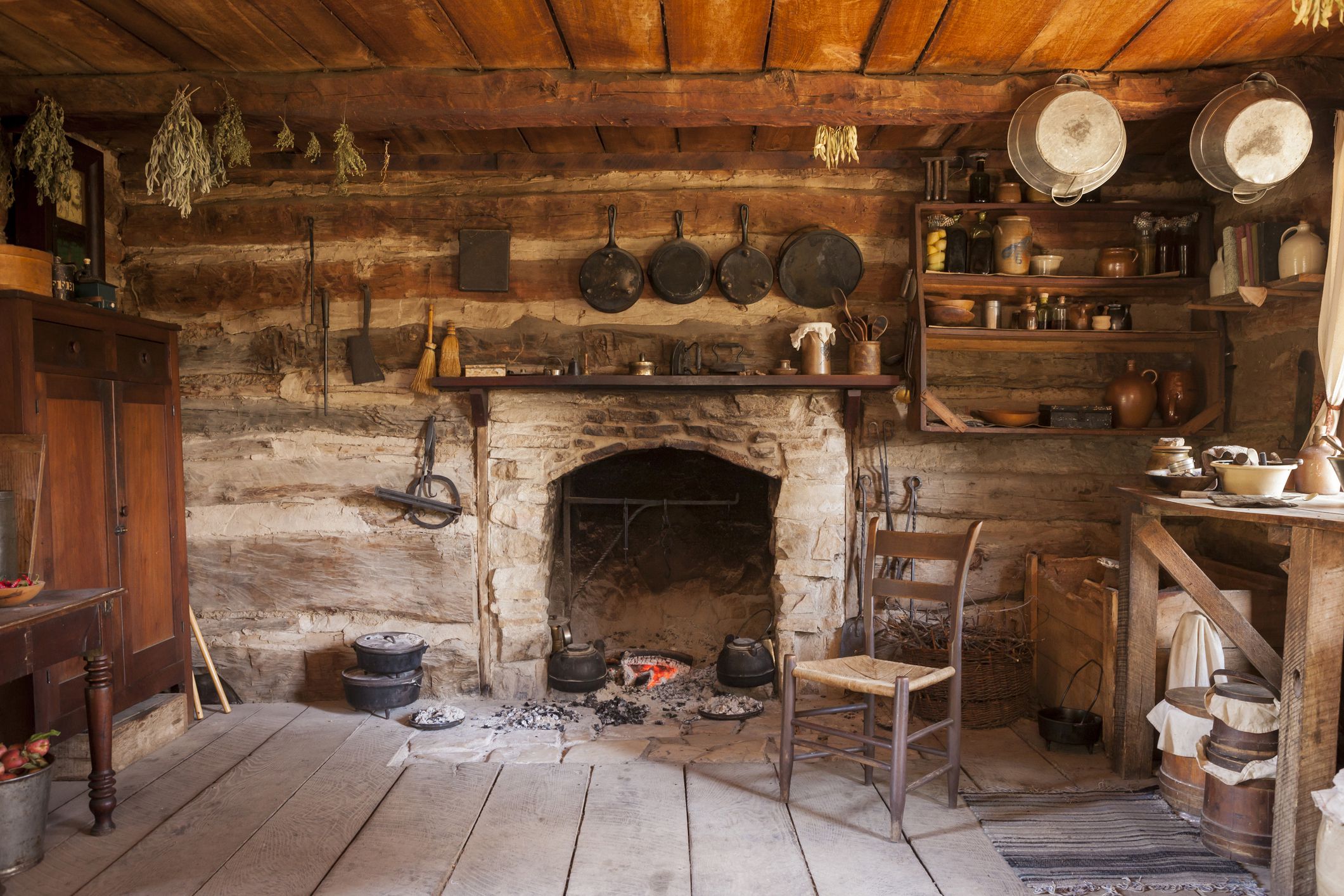 interior of rustic wooden cabin