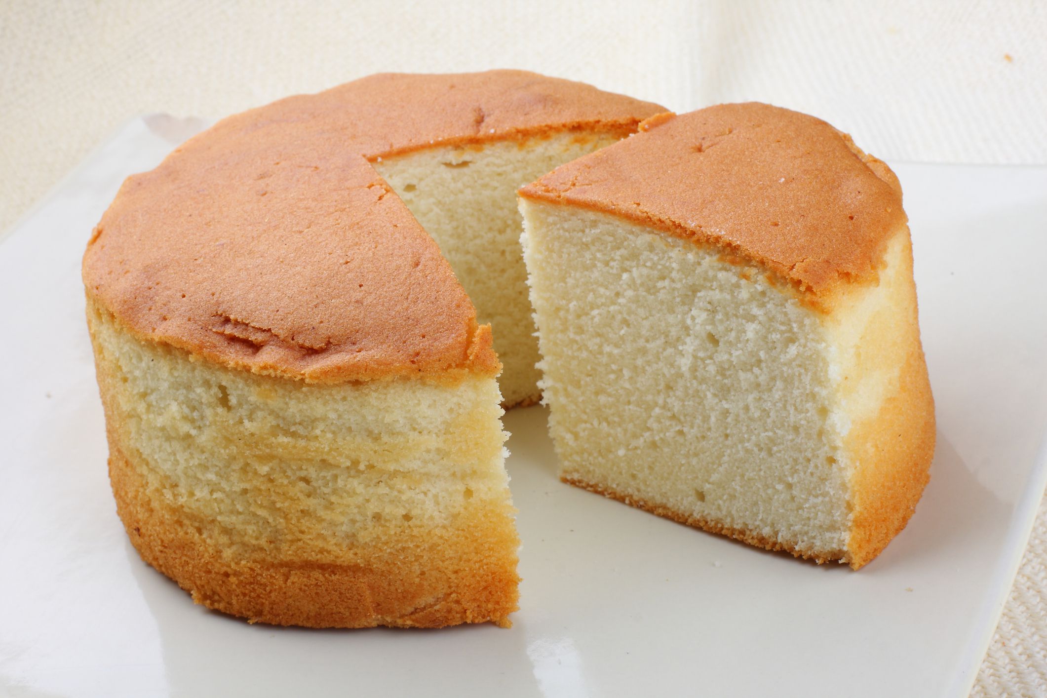 Homemade sponge cake sliced view.