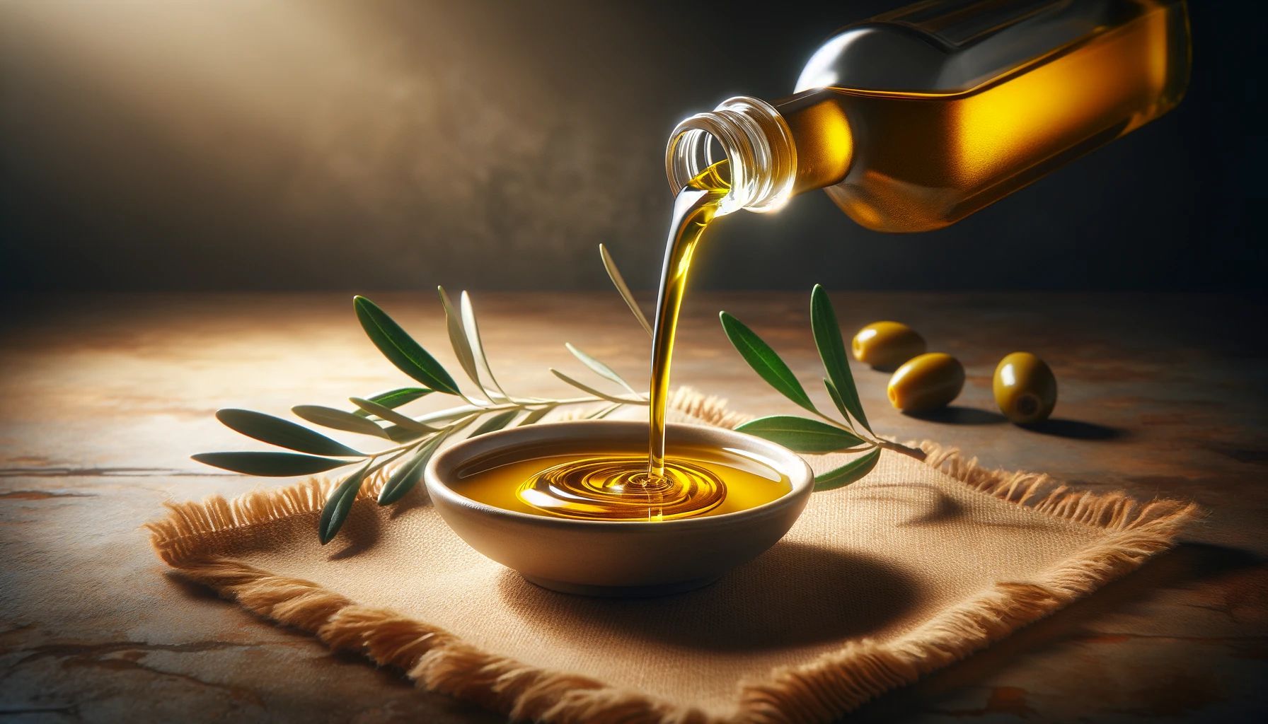AI-generated image of olive oil being poured into dish