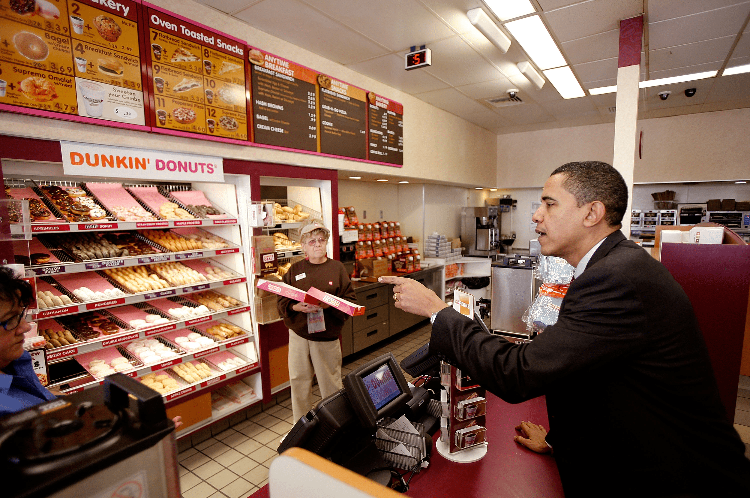 Barack Obama Buys Donuts at Dunkin' Donuts, Manchester, New Hampshire, Jan. 2008
