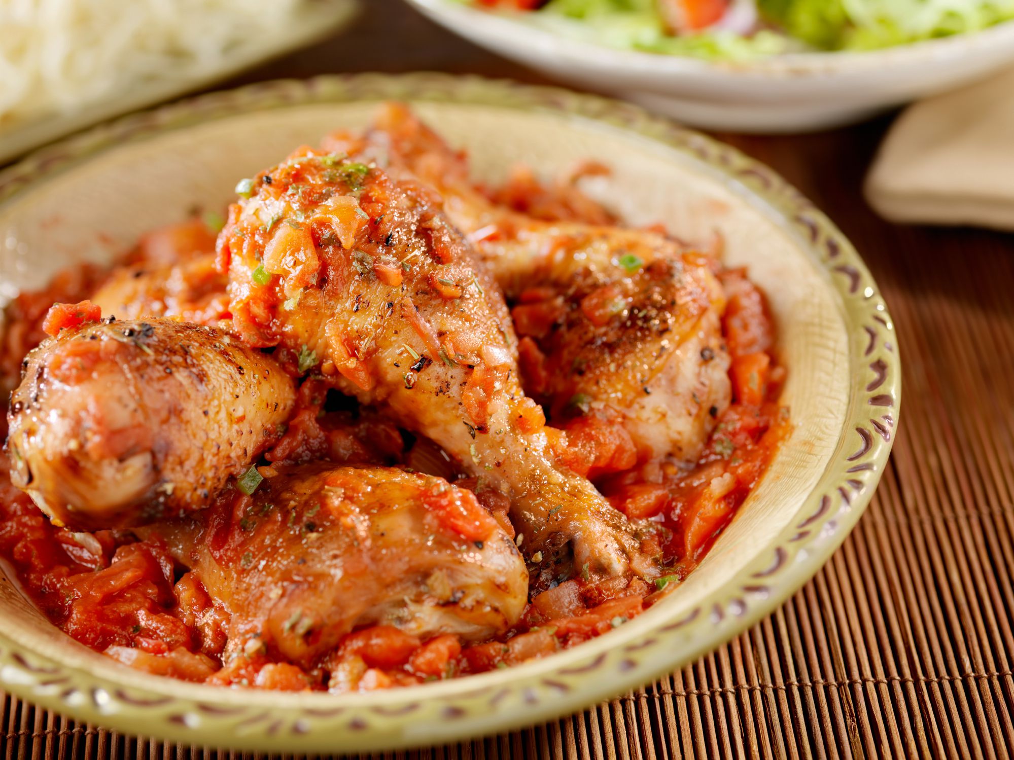 Chicken Cacciatore, with Tomatoes, Peppers, Onions, Pasta and Salad-Photographed on Hasselblad H4D-50mb Camera