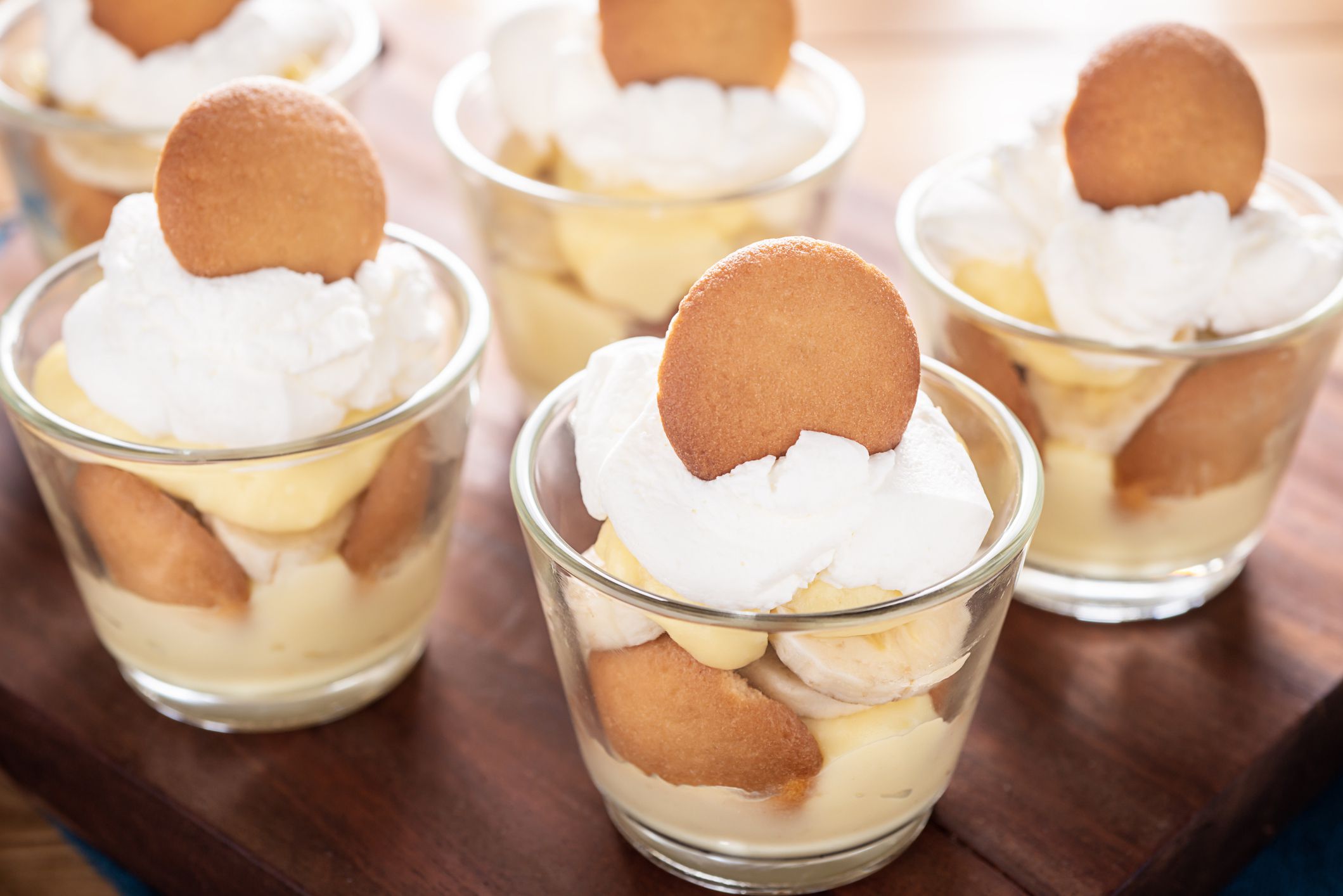 Homemade Banana Pudding Cups with Whipped Cream and Vanilla Wafers