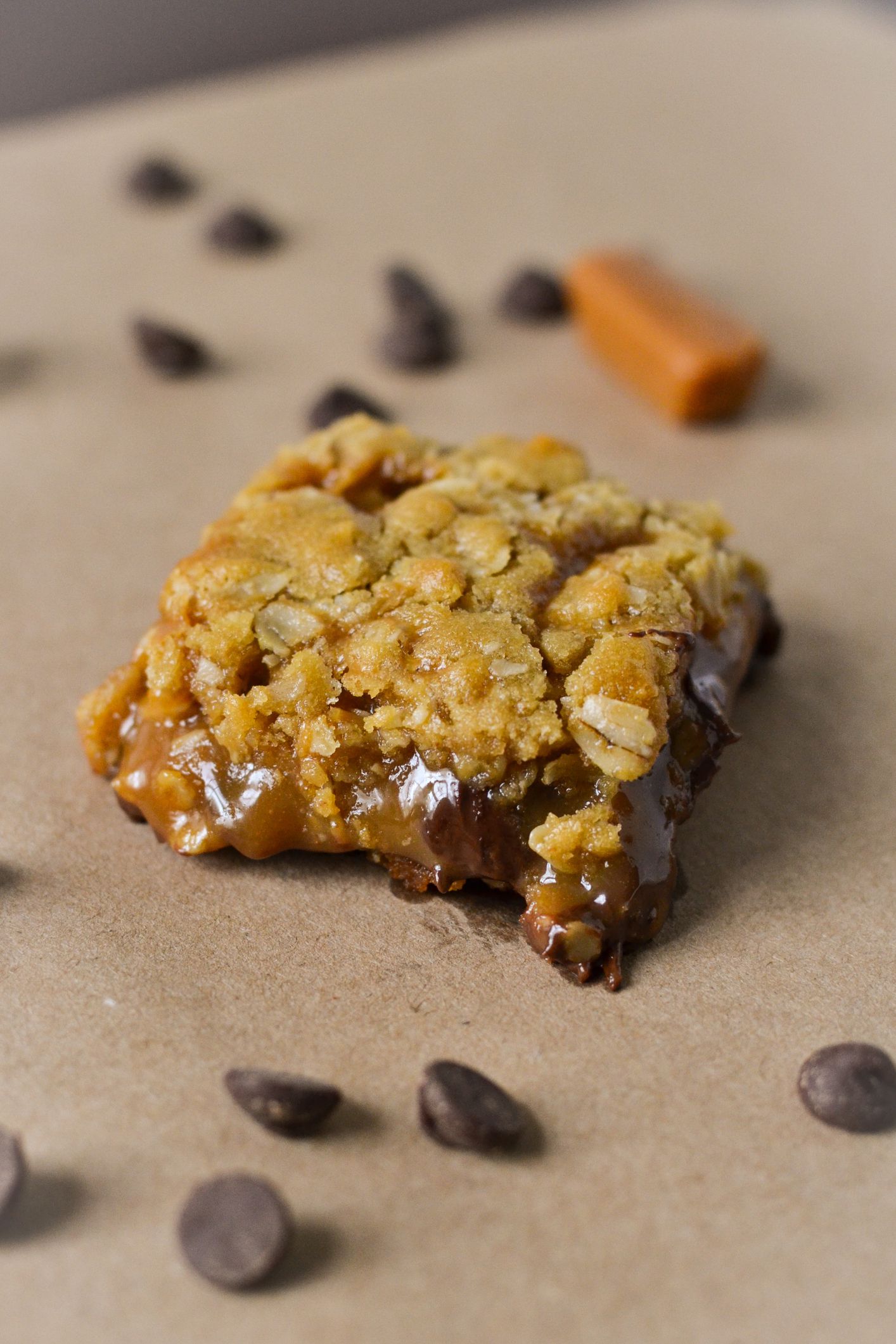 Oatmeal cookie dough caramel chocolate bars.