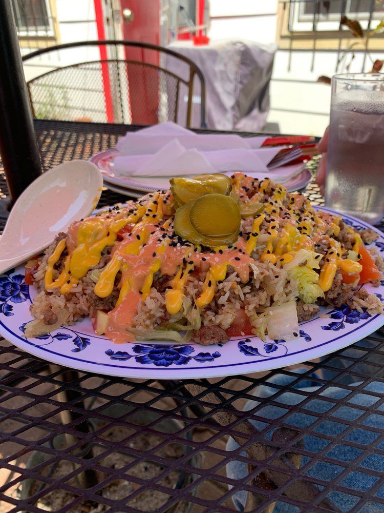 cheeseburger fried rice from Red’s Chinese in New Orleans, Louisiana