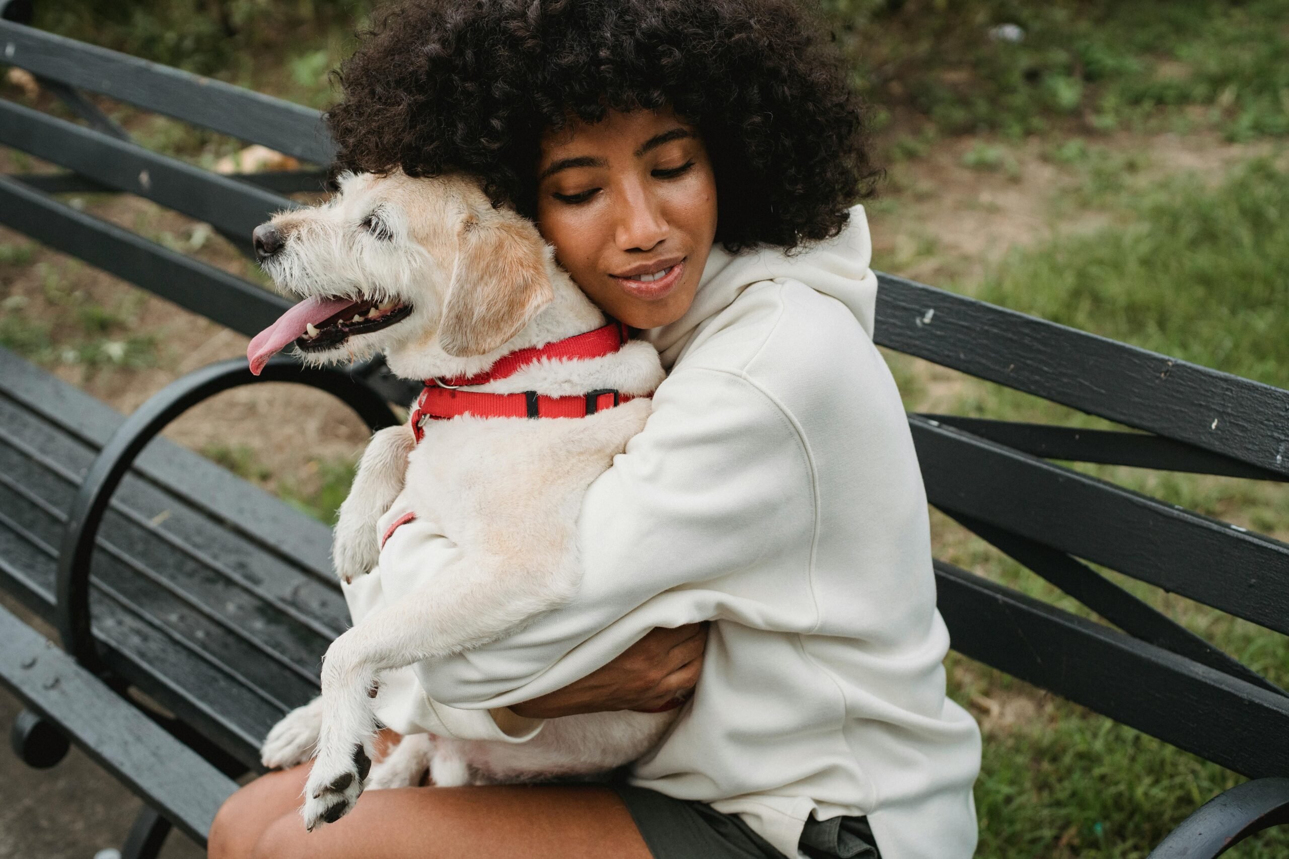 woman hugging a dog