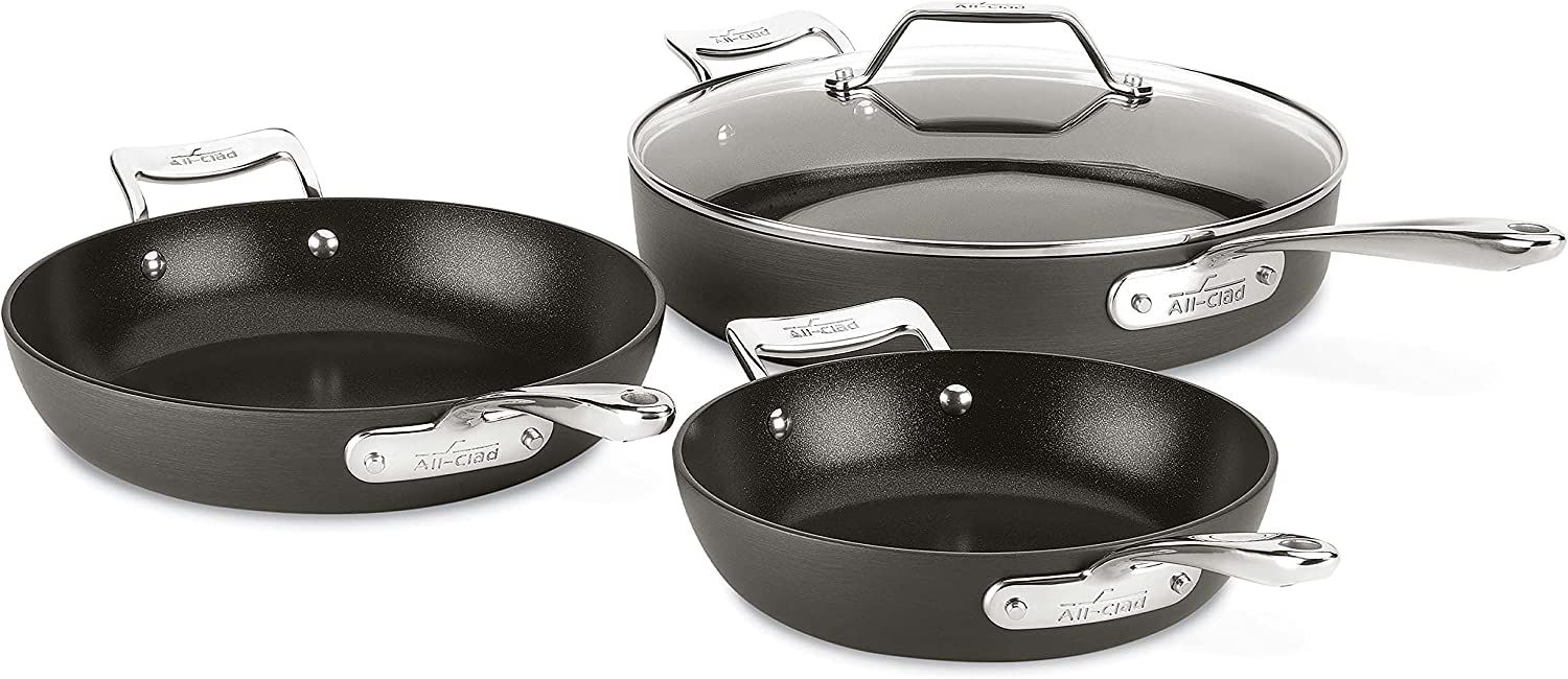 All-Clad Essentials Nonstick Skillet Set, 4-Piece, Grey